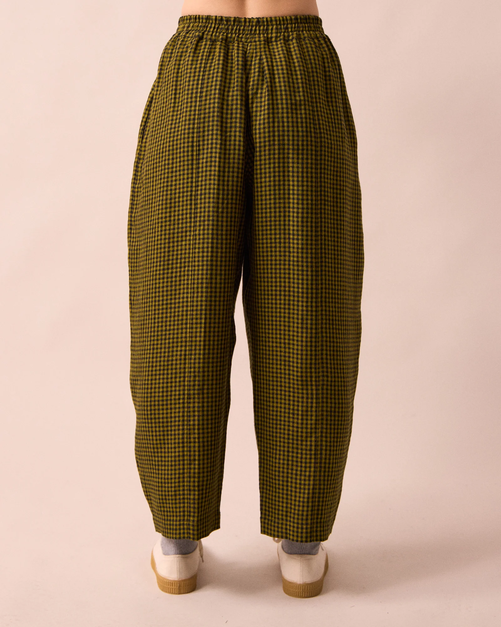 Mabel Fresh Olive Mini Gingham Linen Trousers - Image 5