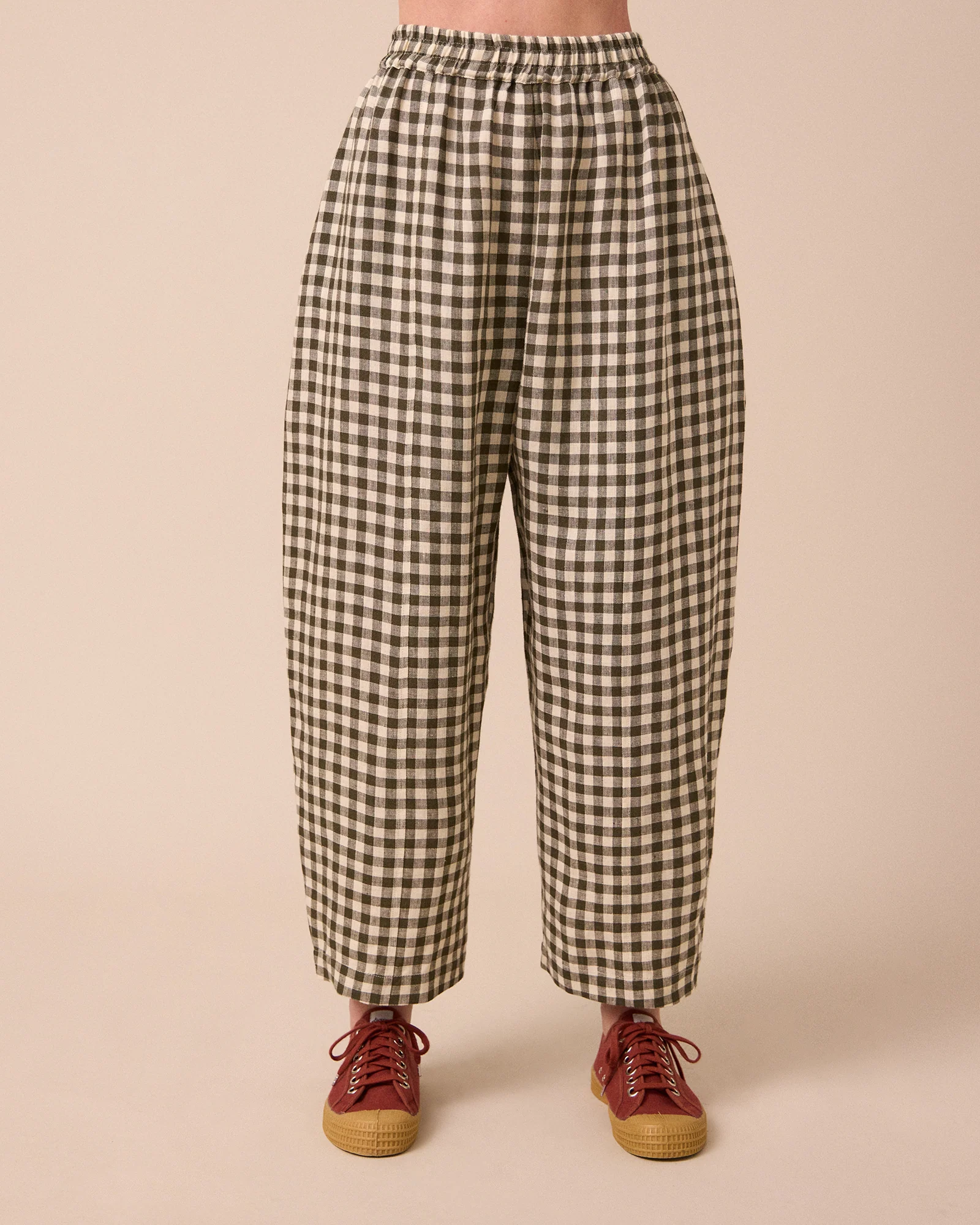 Mabel Olive Gingham Linen Trousers - Image 4
