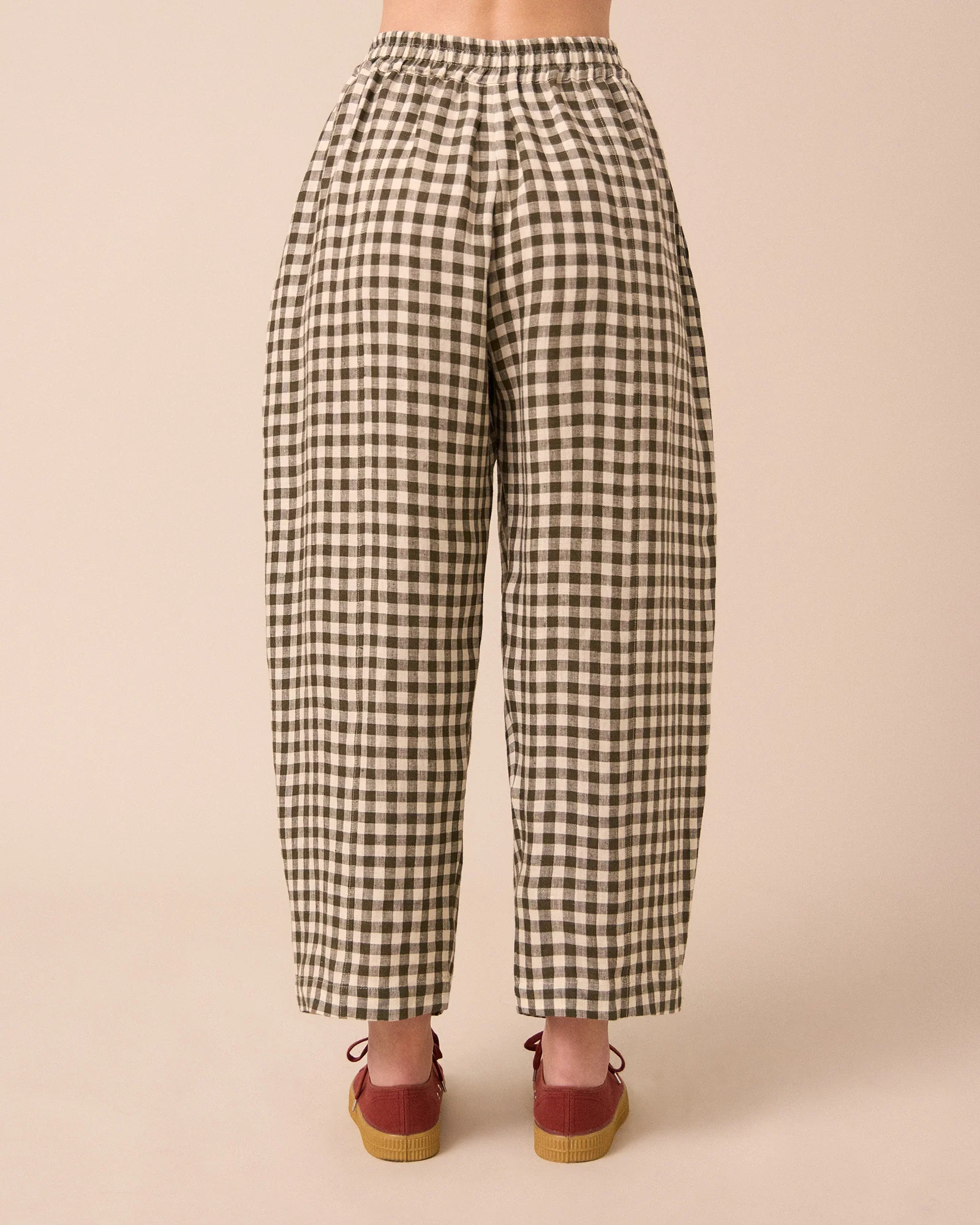 Mabel Olive Gingham Linen Trousers - Image 5