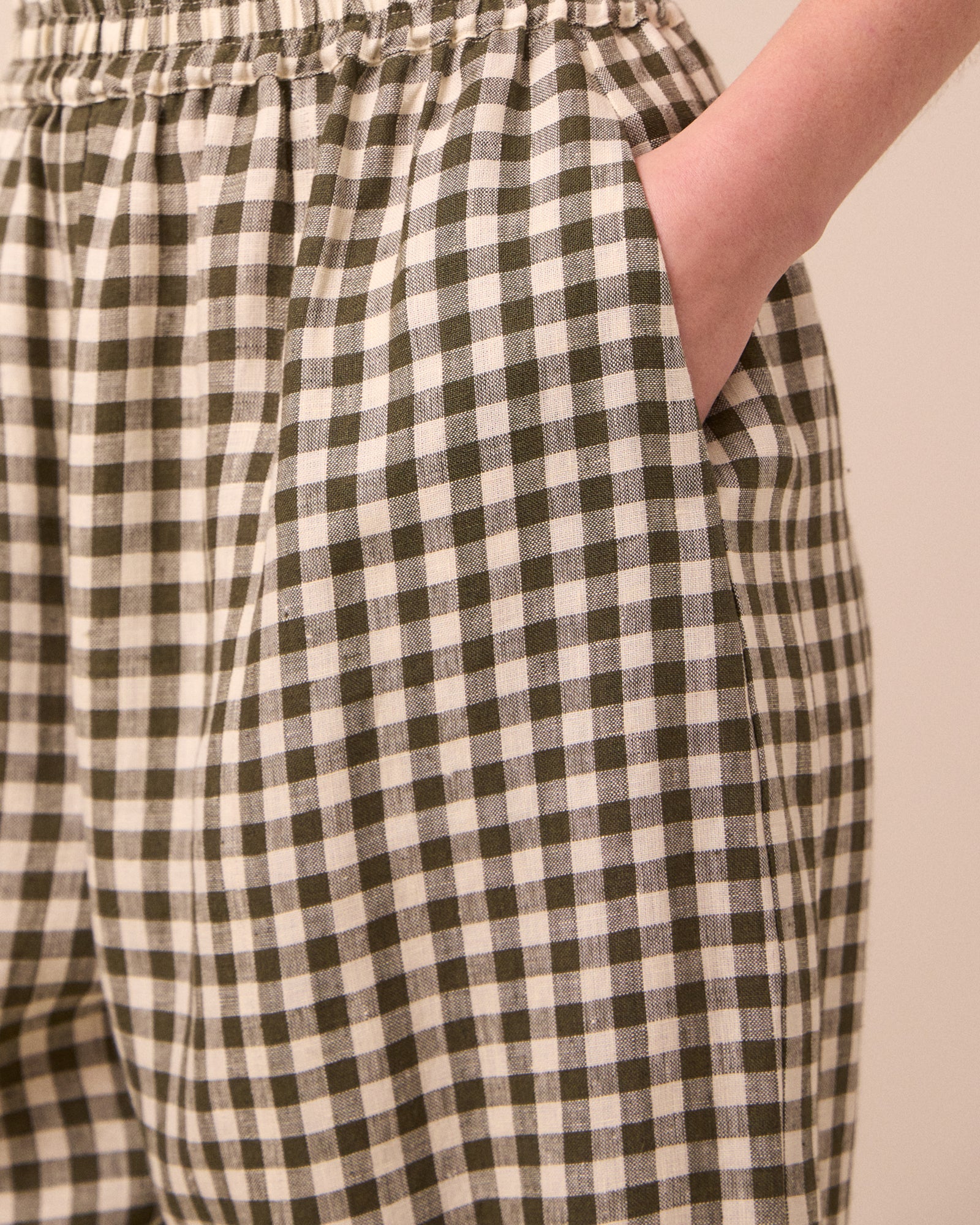 Mabel Olive Gingham Linen Trousers - Image 6