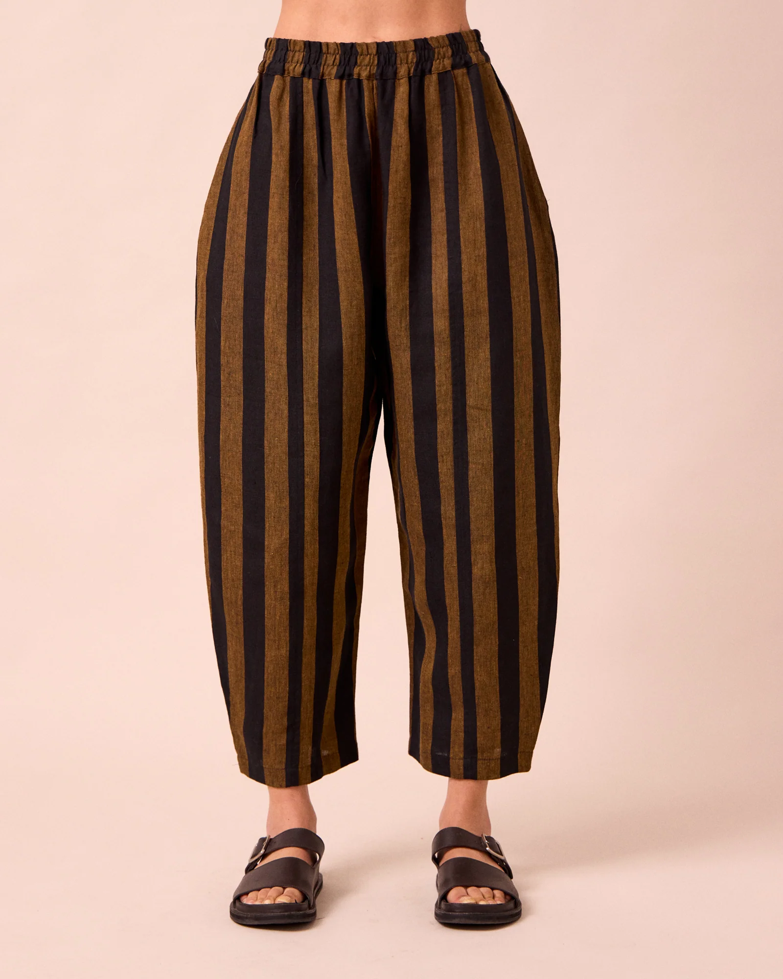 Mabel Rust & Black Stripe Linen Trousers - Image 3