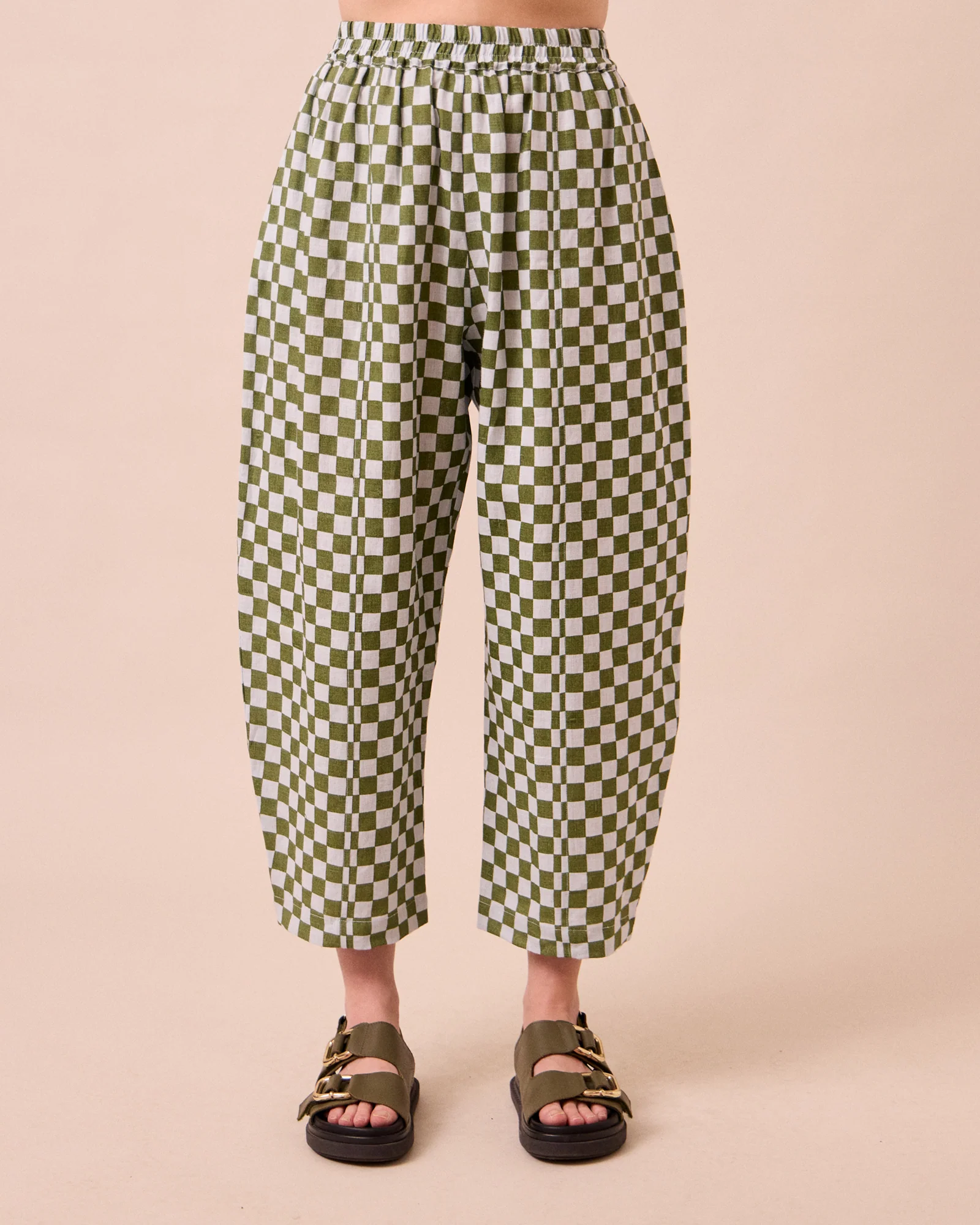 Mabel Sky Checkerboard Linen Trousers - Image 3