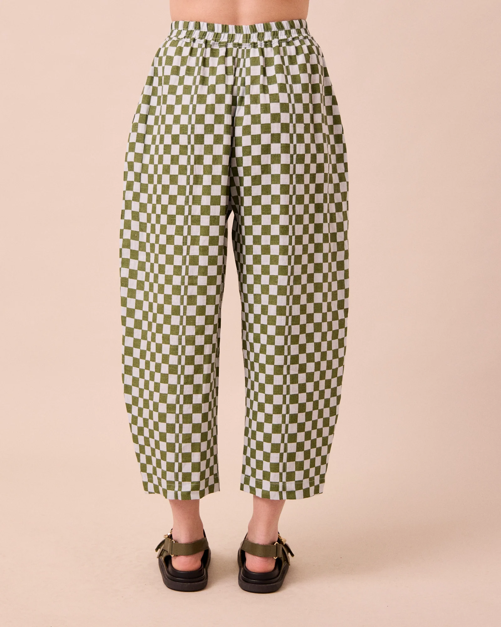 Mabel Sky Checkerboard Linen Trousers - Image 4