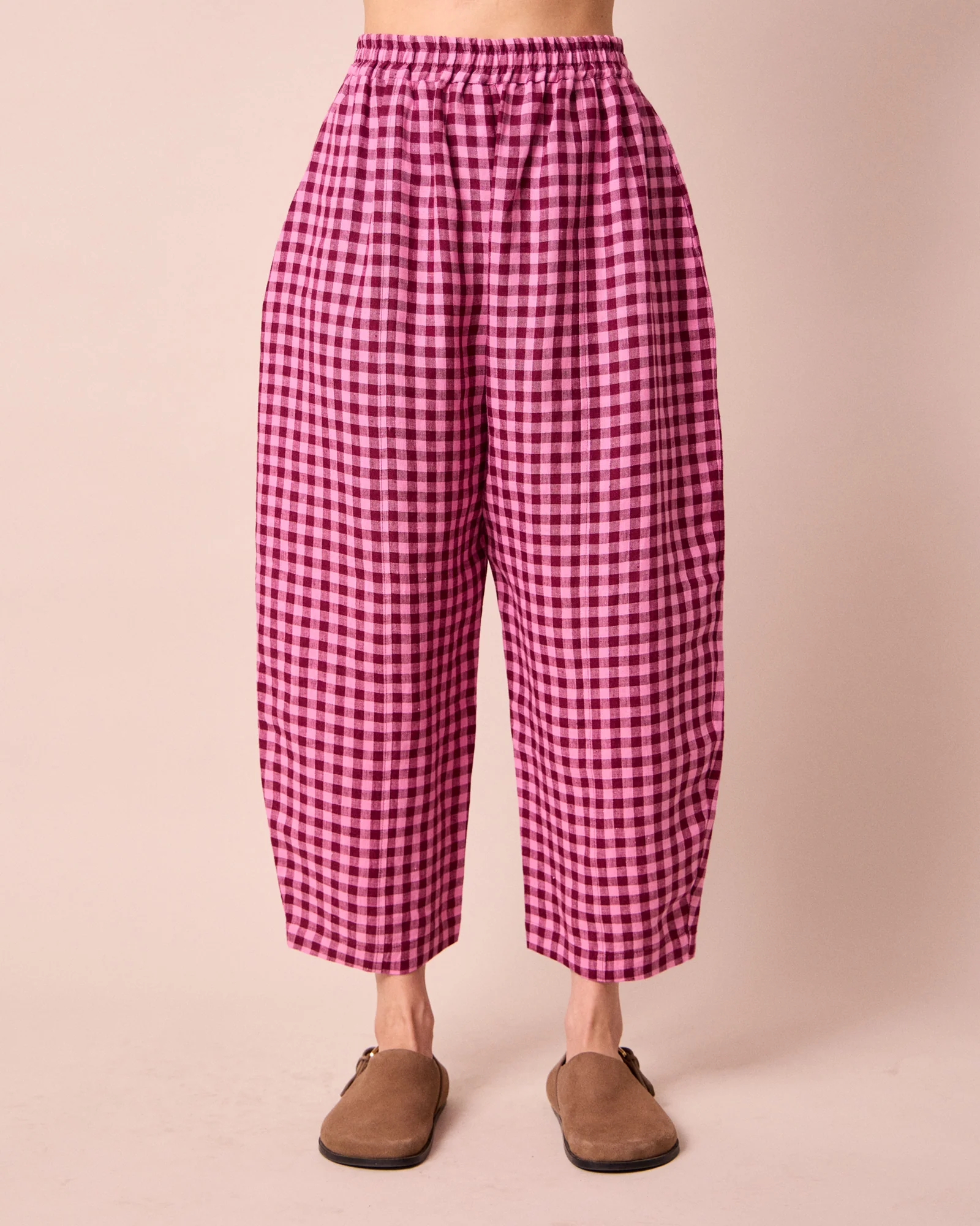 Mabel Summer Berry Gingham Linen Trousers - Image 3