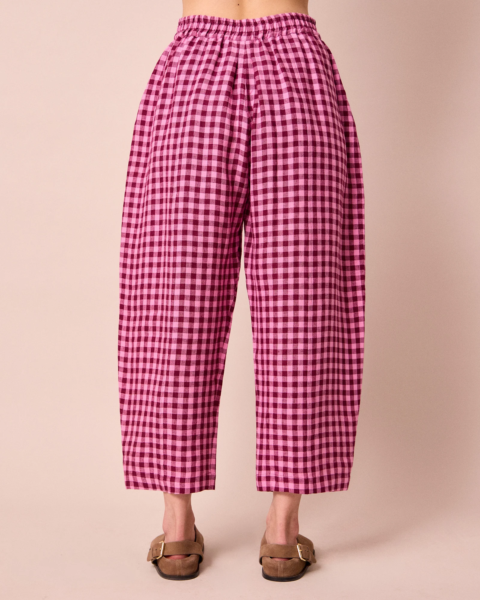 Mabel Summer Berry Gingham Linen Trousers - Image 4