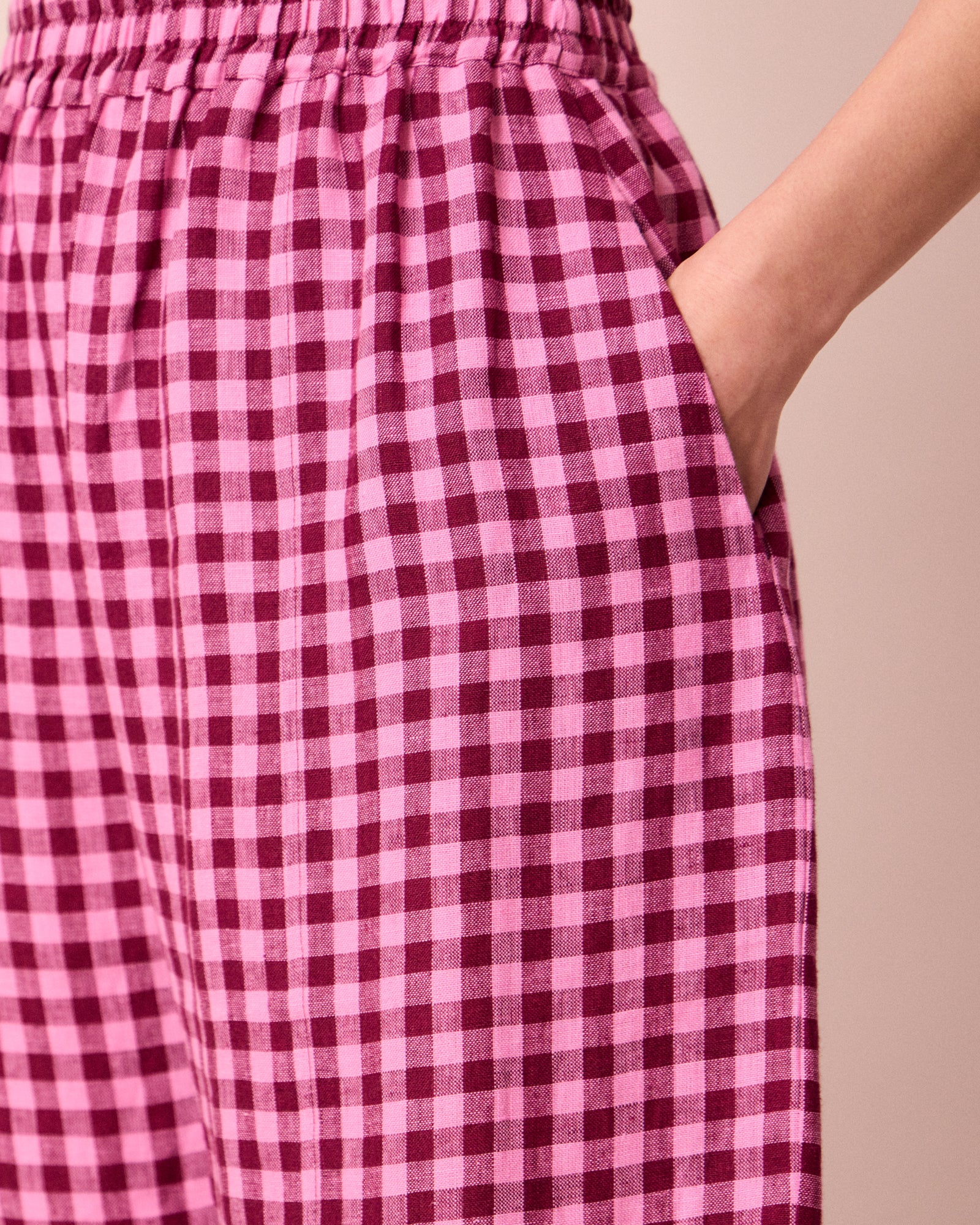 Mabel Summer Berry Gingham Linen Trousers - Image 5