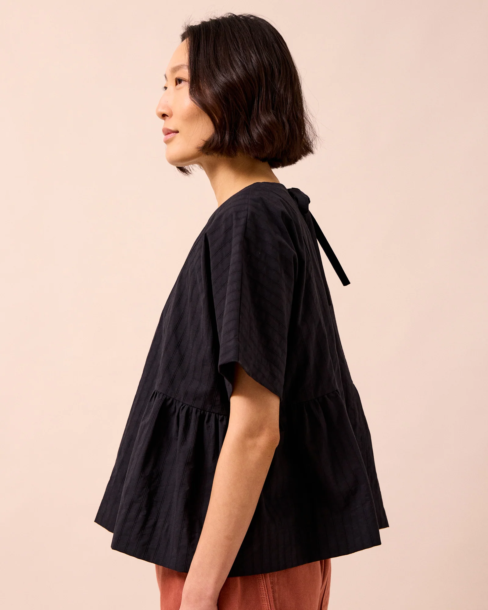 Marlow Black Self Stripe Cotton Top - Image 3