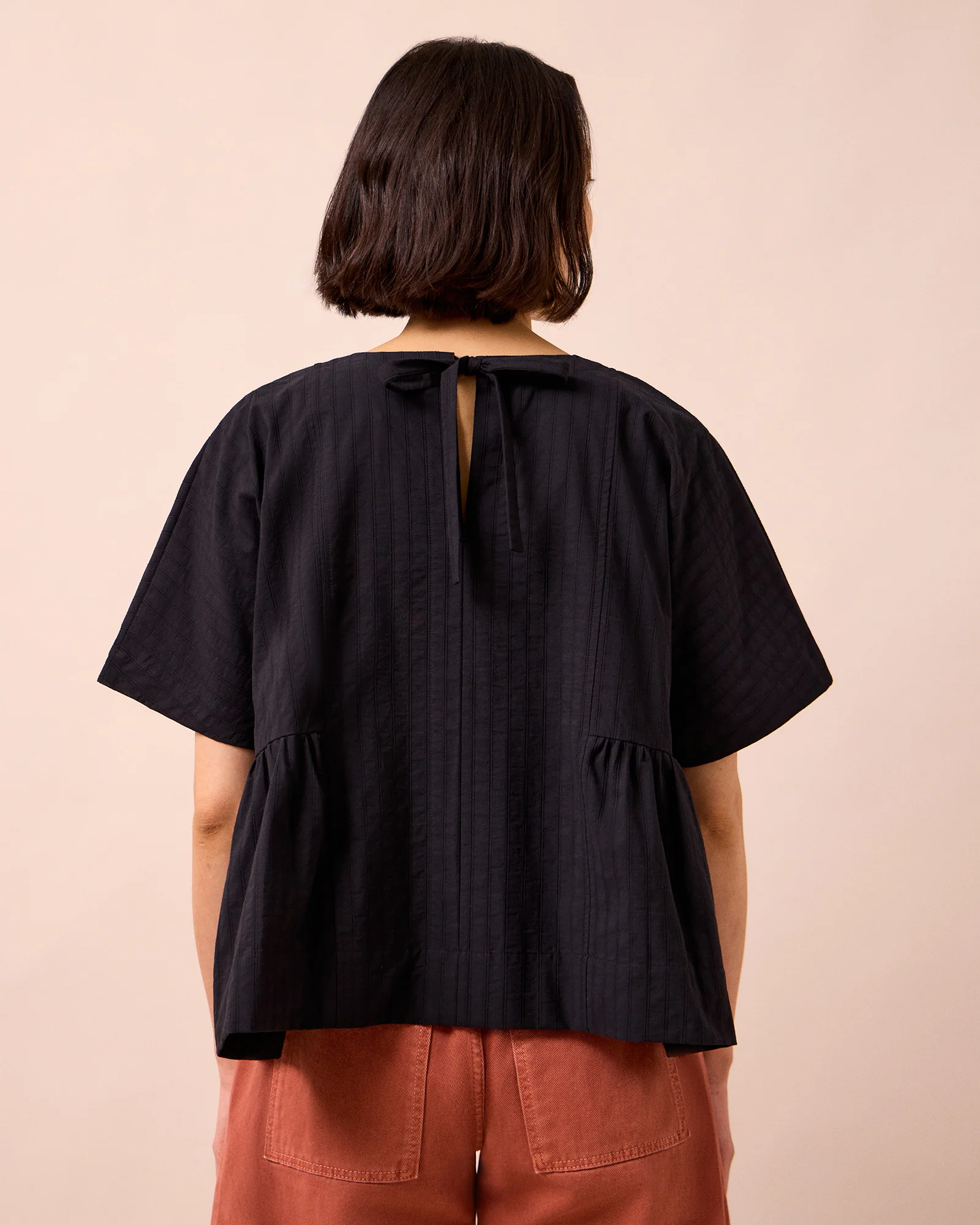 Marlow Black Self Stripe Cotton Top - Image 4