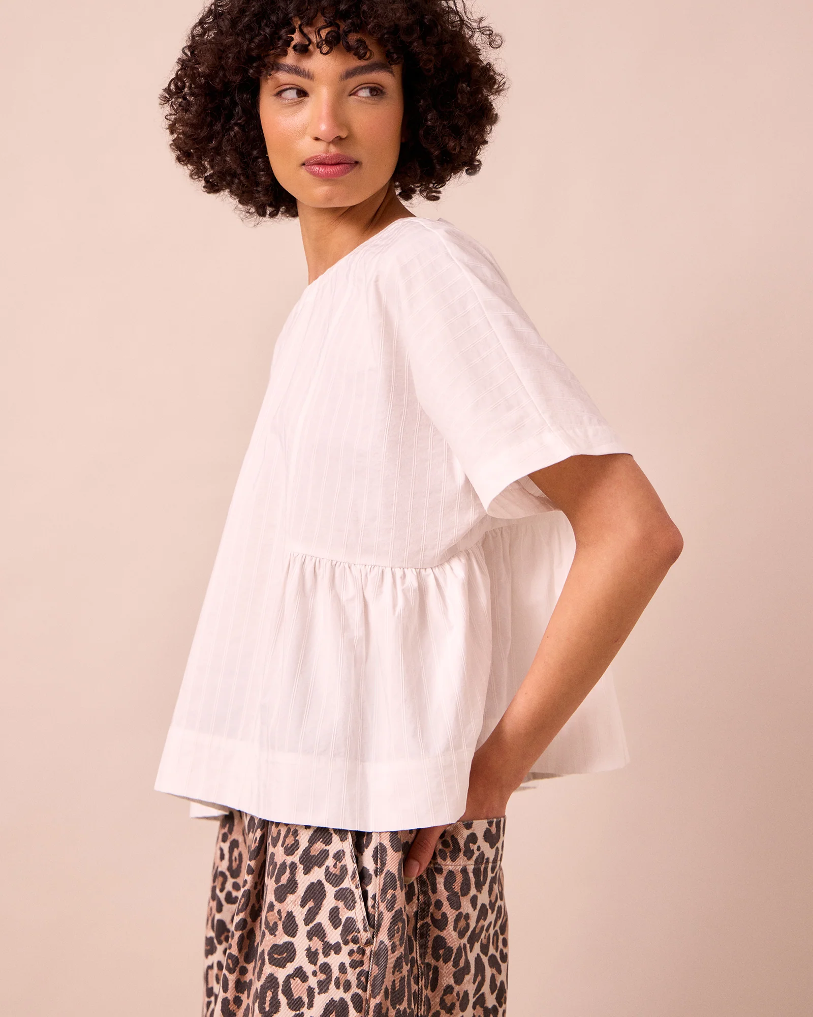 Marlow Ecru Self Stripe Cotton Top - Image 3