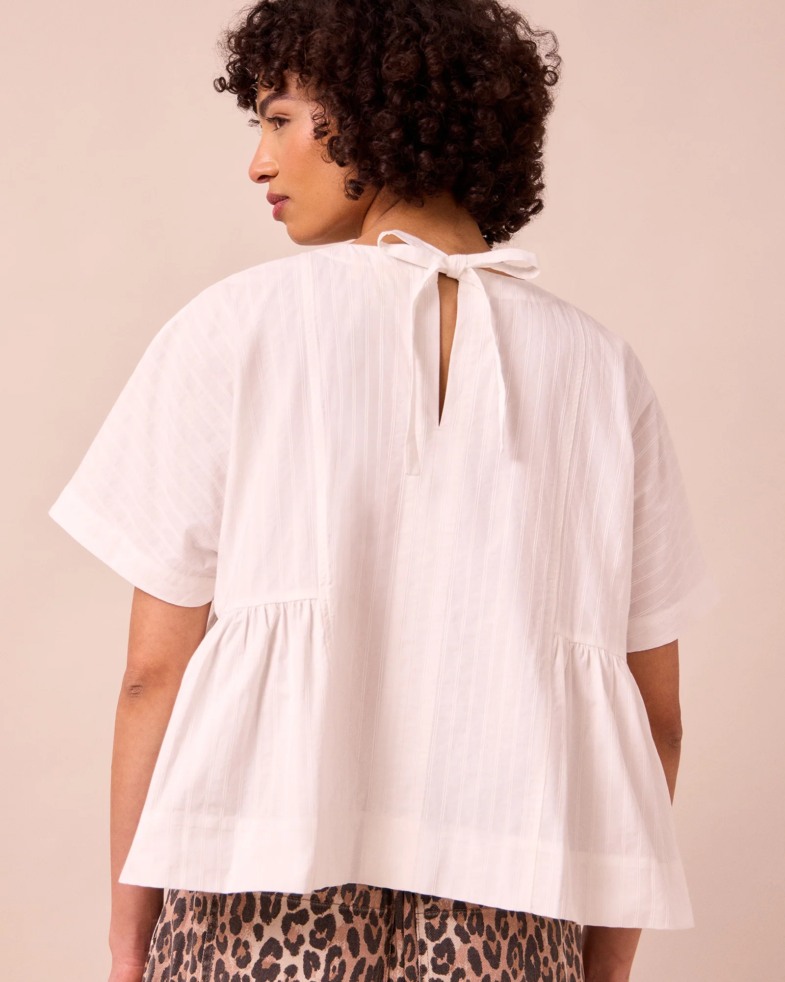Marlow Ecru Self Stripe Cotton Top - Image 4