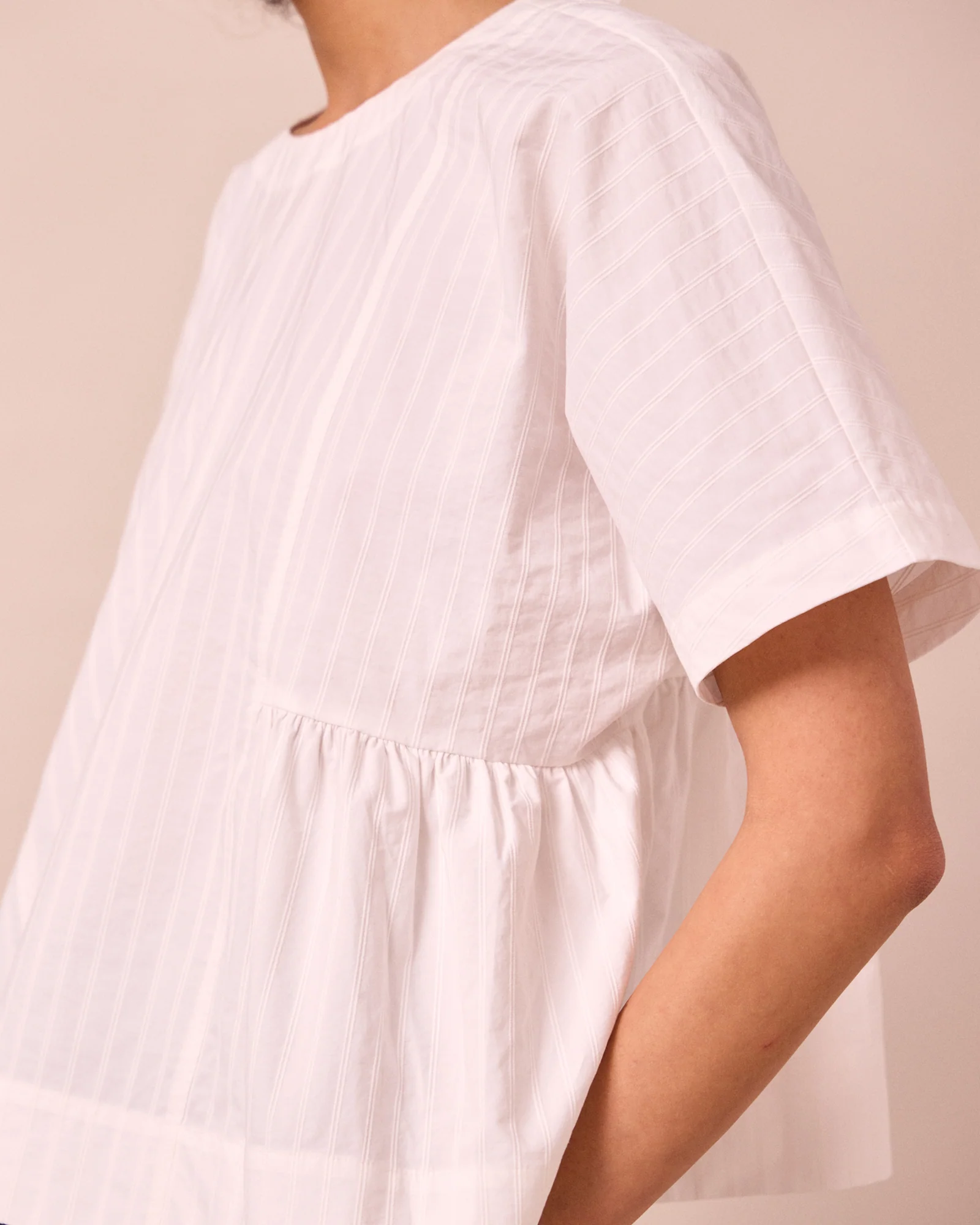 Marlow Ecru Self Stripe Cotton Top - Image 5