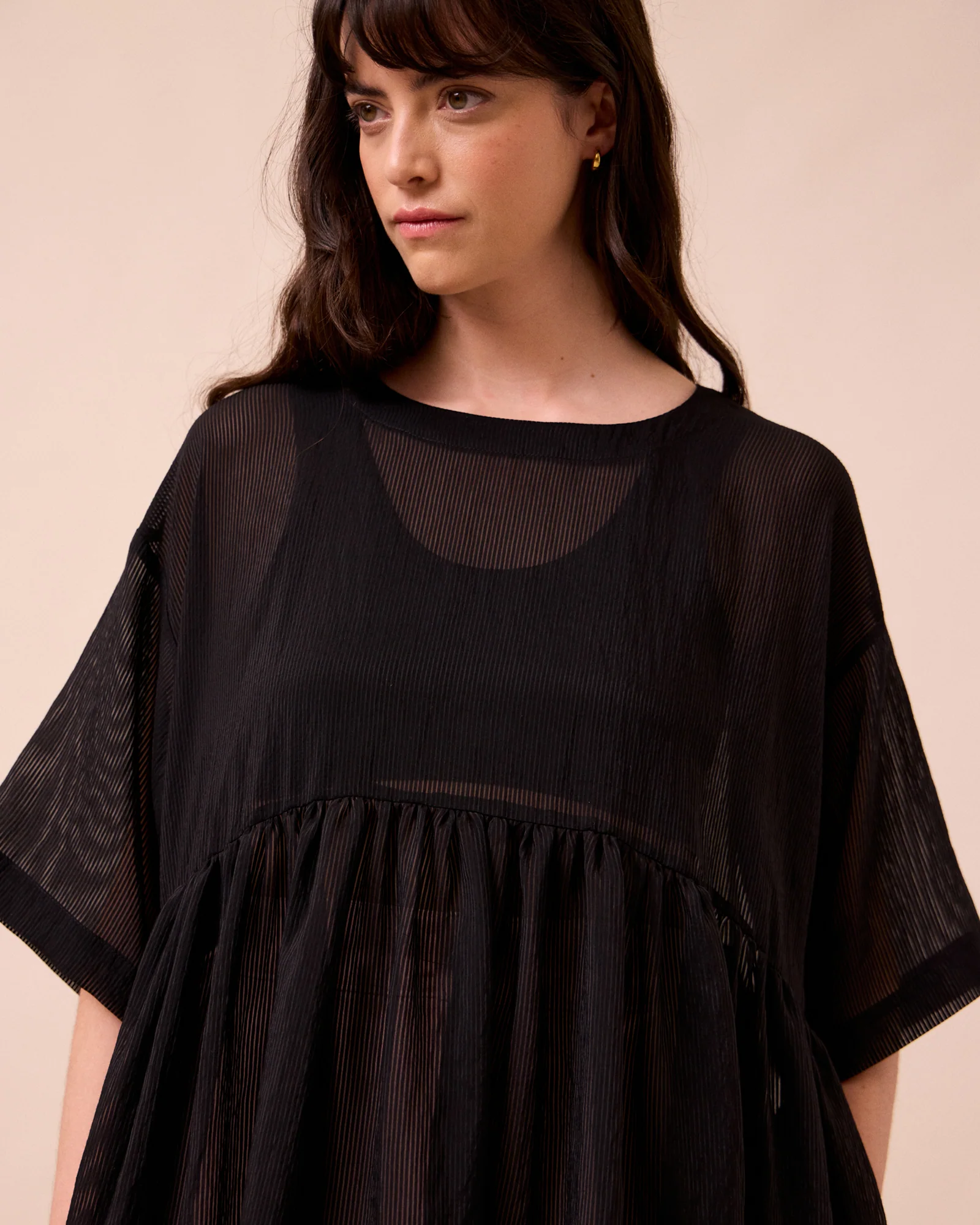 Neve Black Sheer Stripe Dress - Image 3