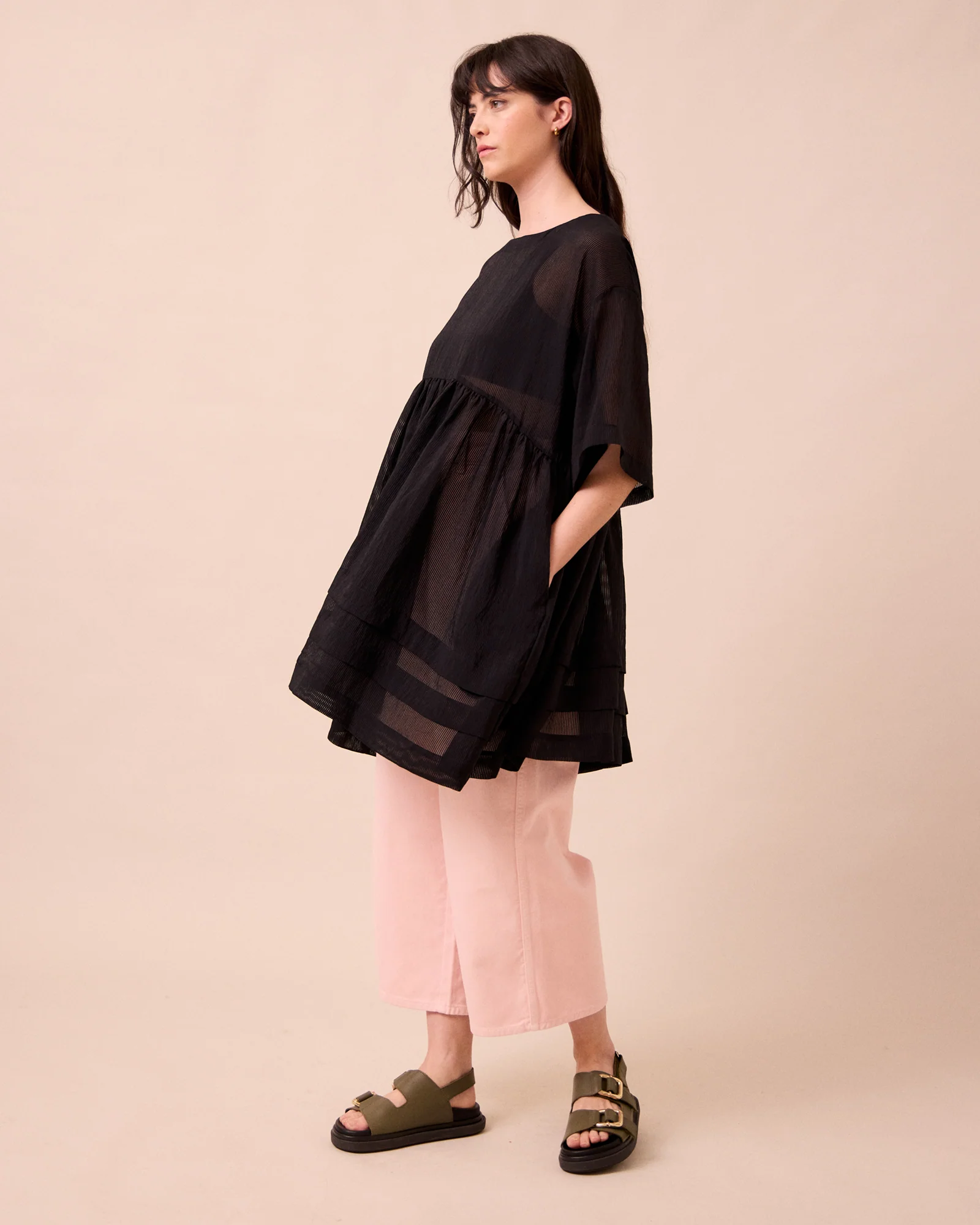 Neve Black Sheer Stripe Dress - Image 4