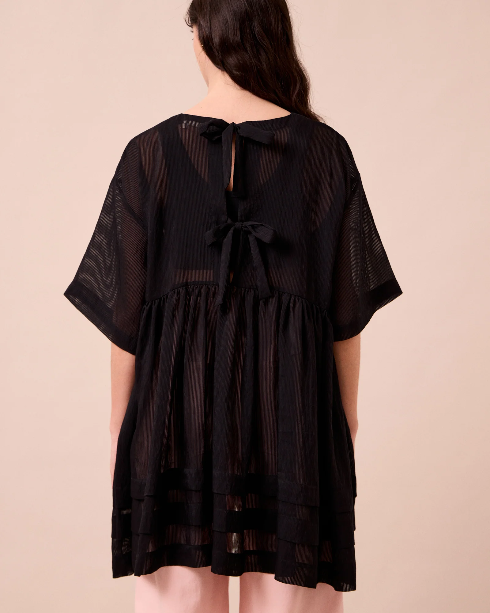 Neve Black Sheer Stripe Dress - Image 5
