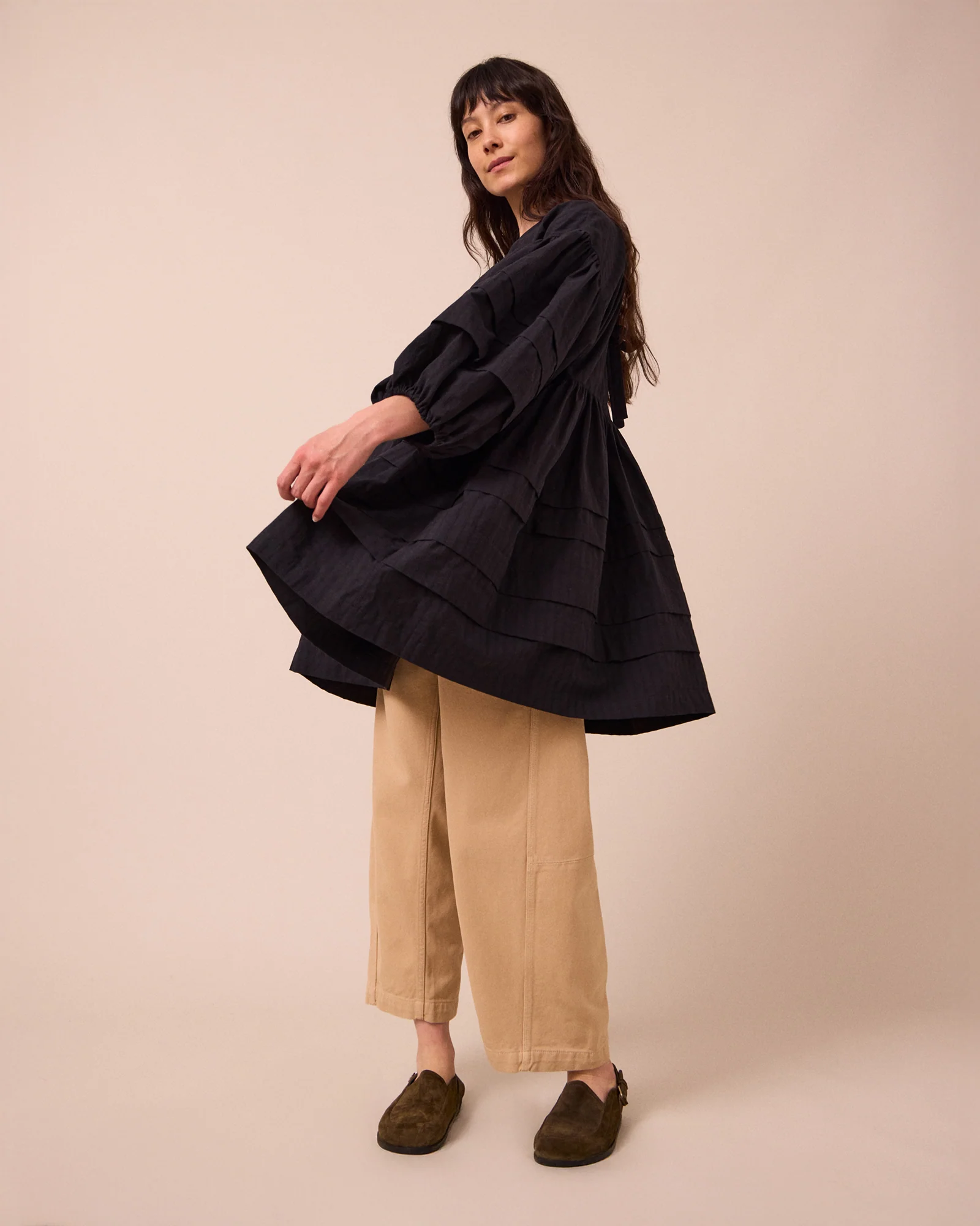 Nina Black Self Stripe Cotton Dress - Image 4