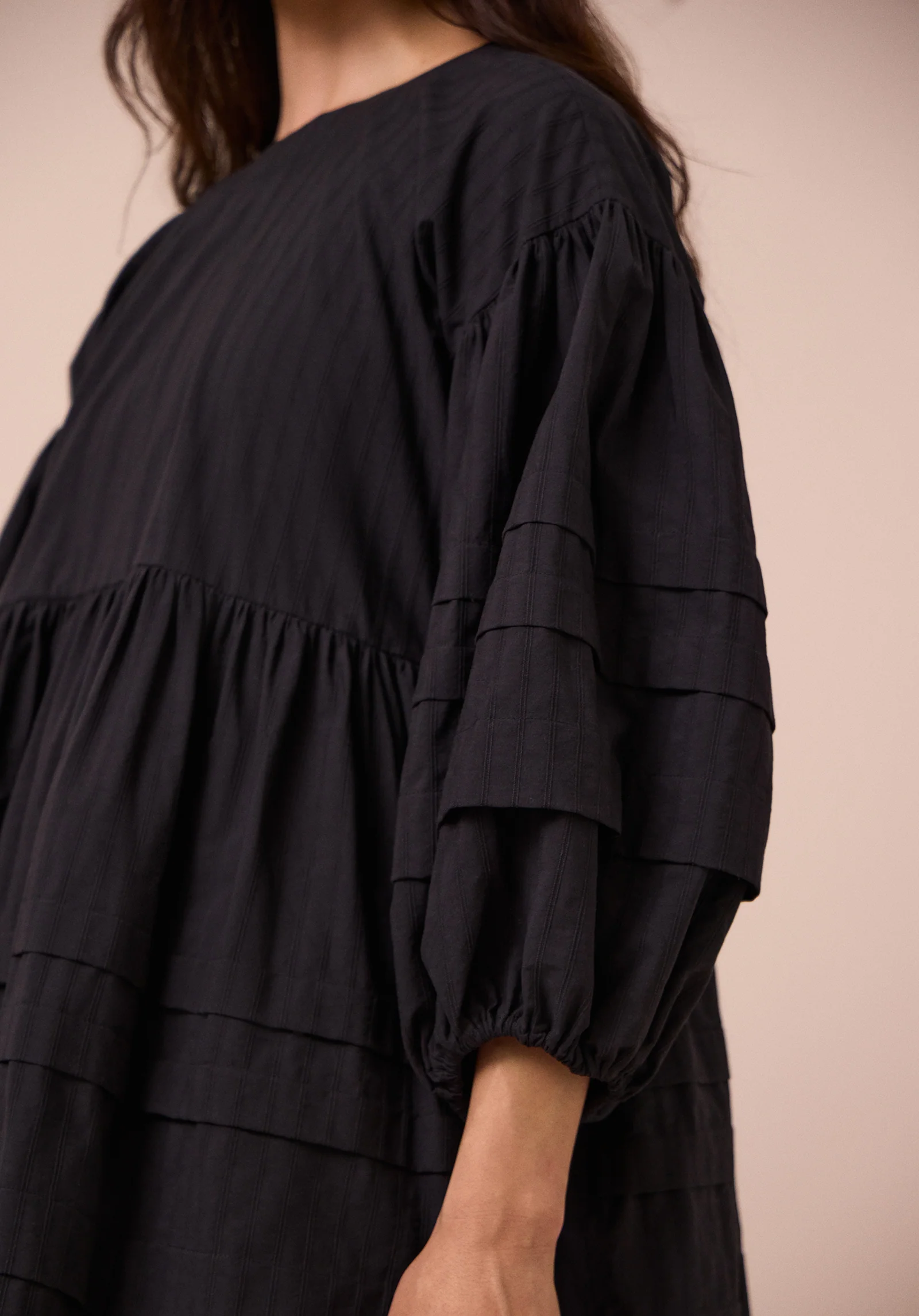 Nina Black Self Stripe Cotton Dress - Image 5