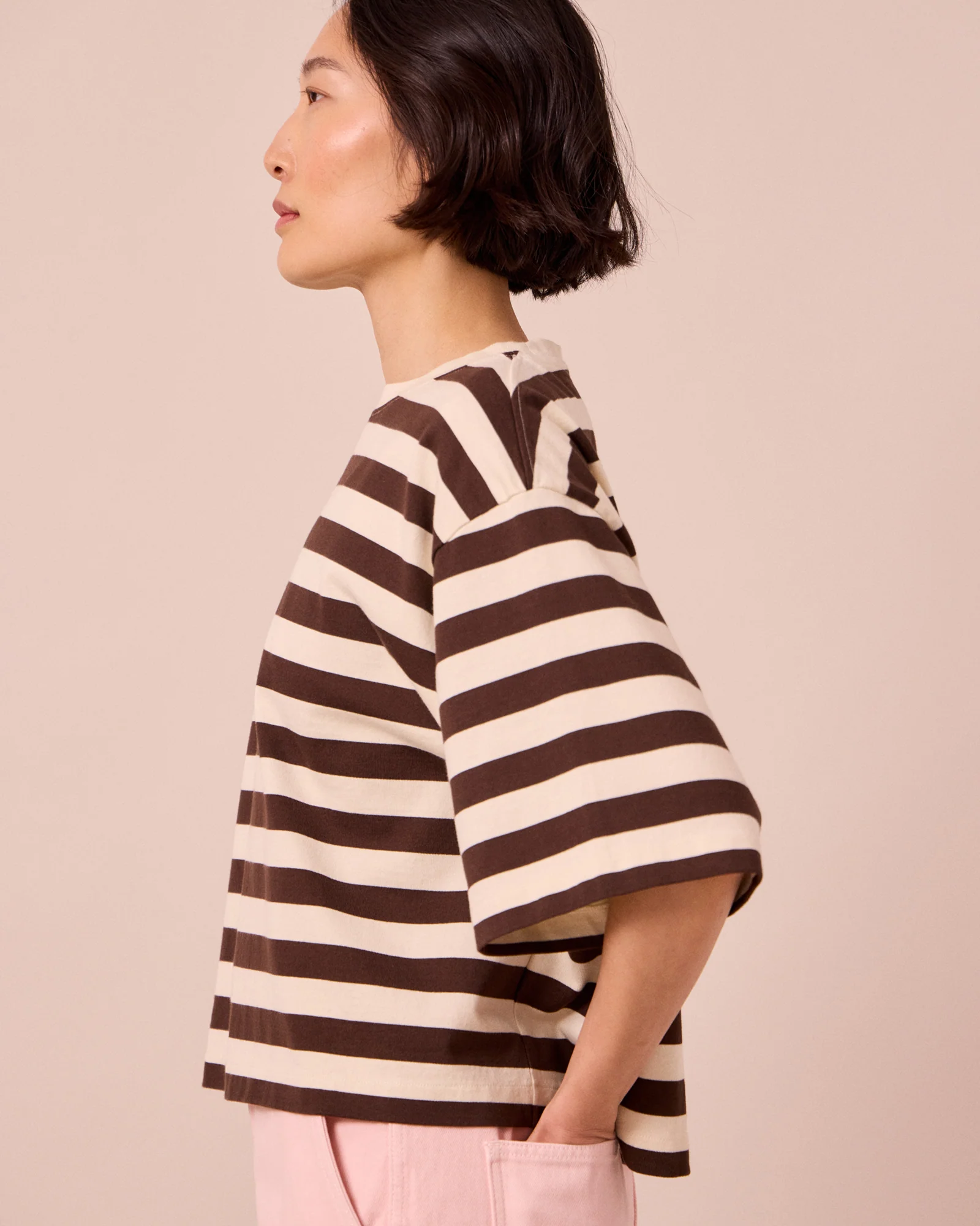 Nova Bone & Chocolate Stripe Jersey Top - Image 3