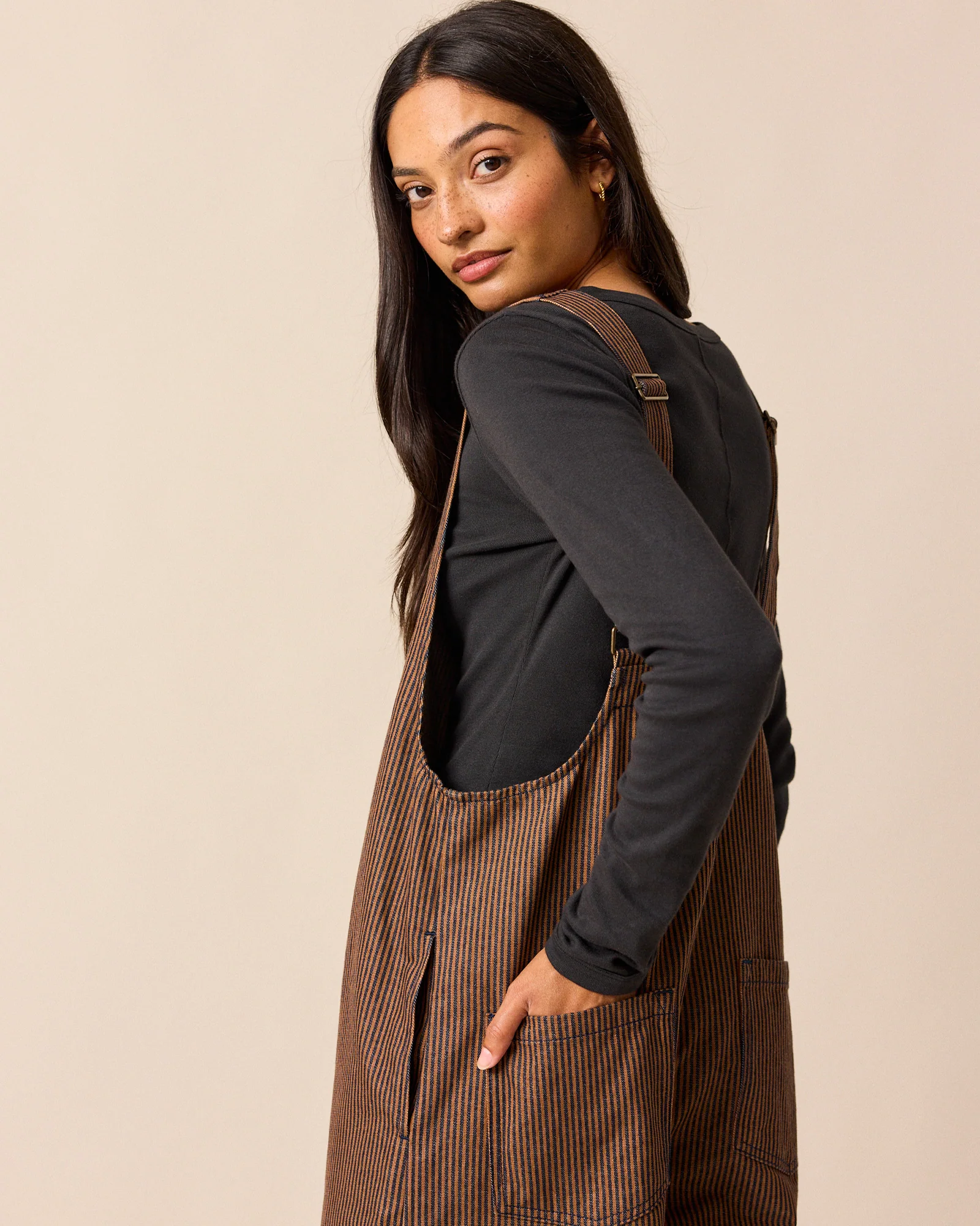 Ottie Rust Hickory Stripe Denim Jumpsuit - Image 4
