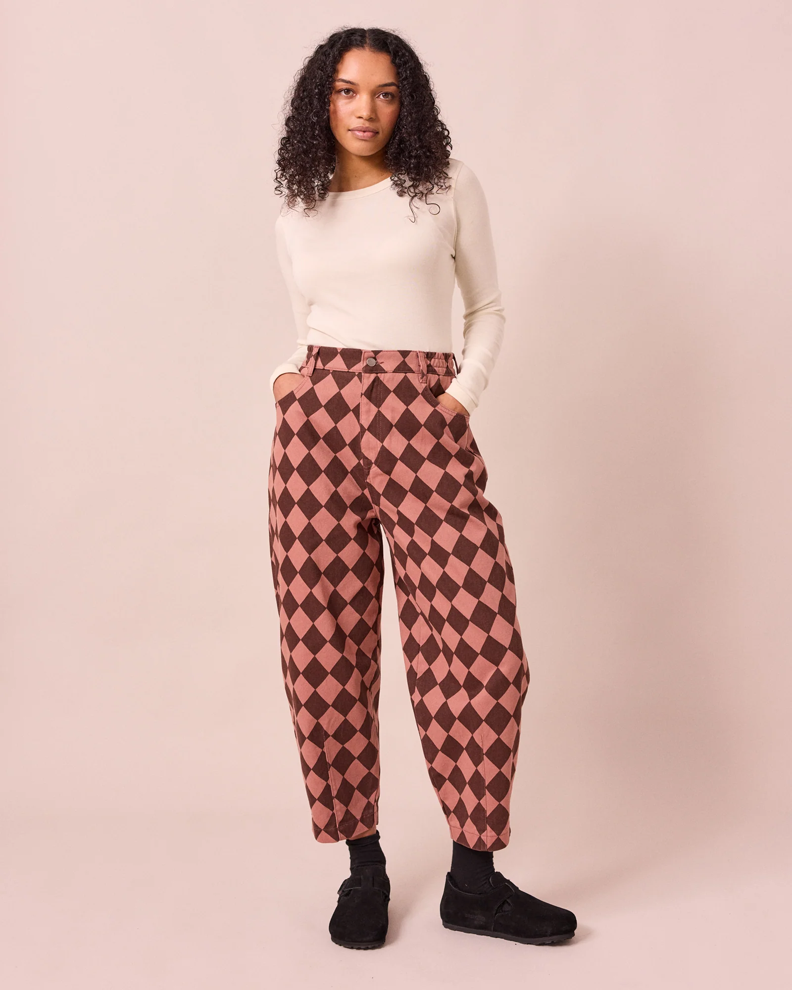 Remi Clay Pink & Chocolate Harlequin Denim Jeans - Image 3
