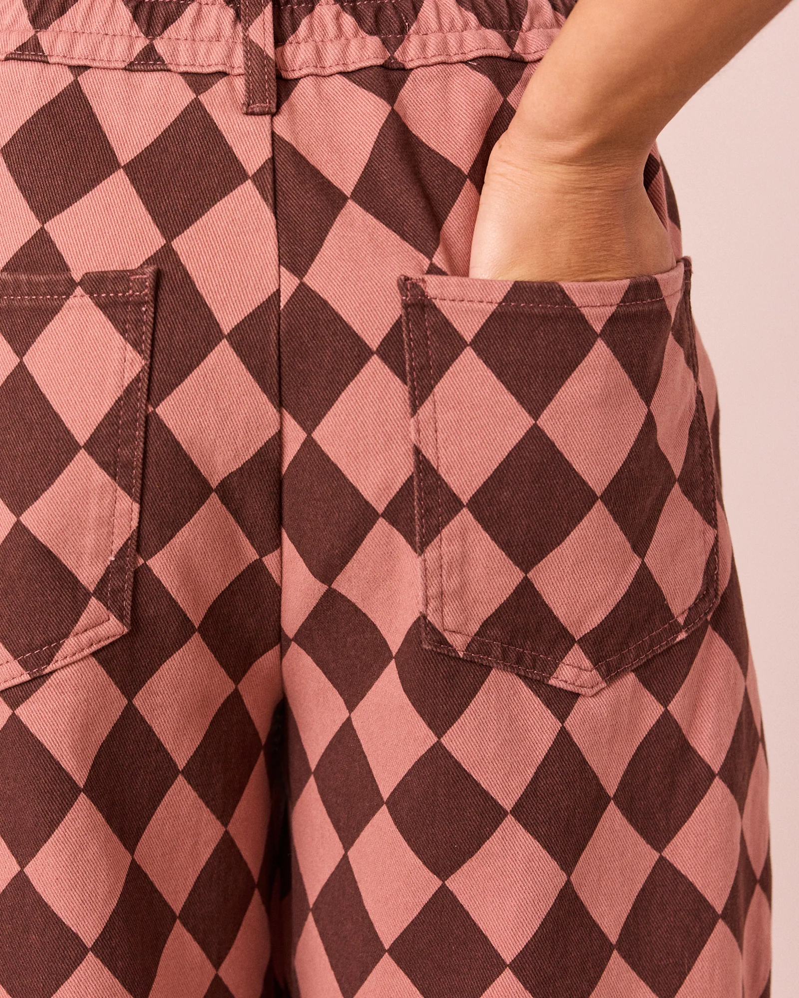 Remi Clay Pink & Chocolate Harlequin Denim Jeans - Image 5