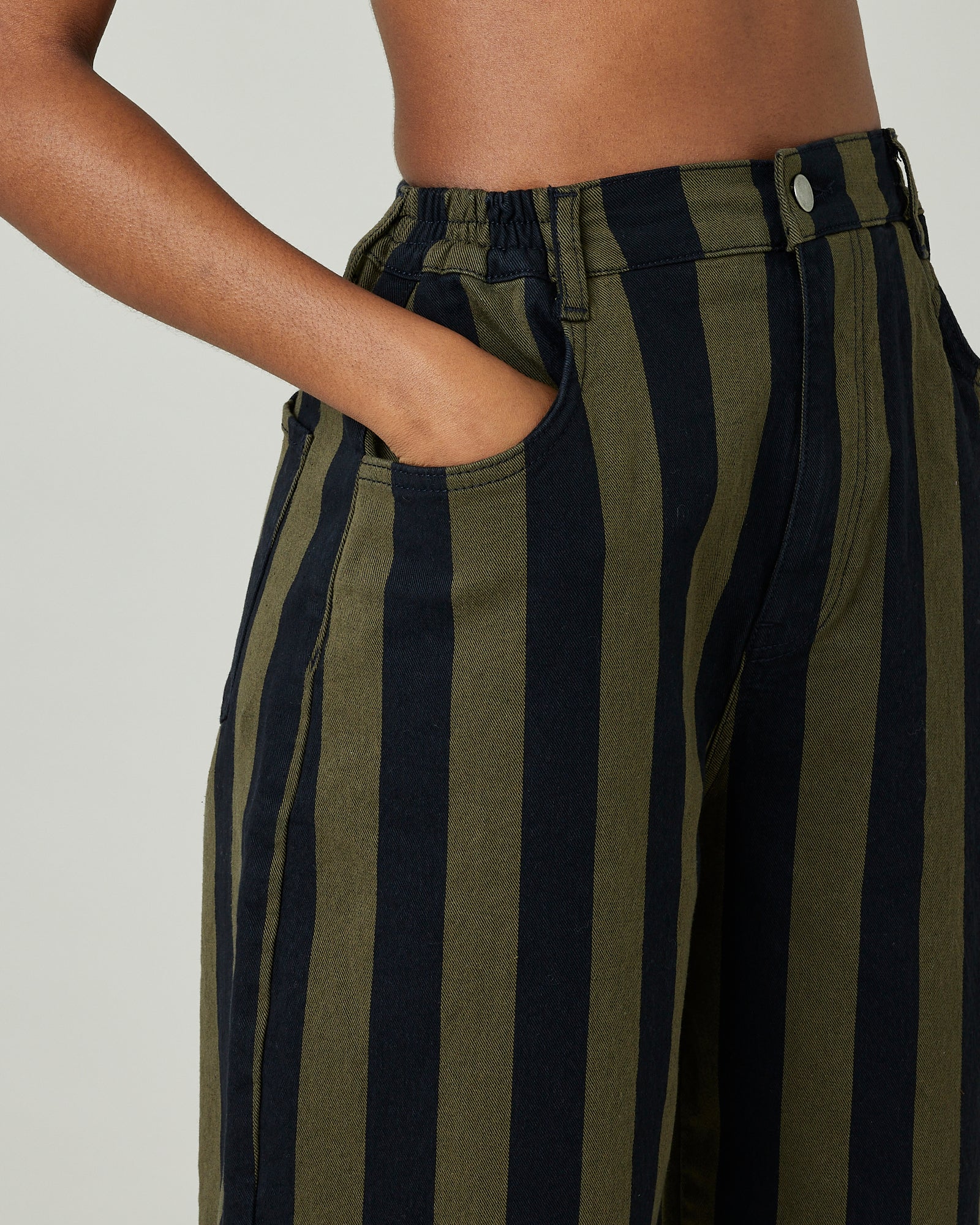 Remi Olive & Black Stripe Denim Jeans - Image 9