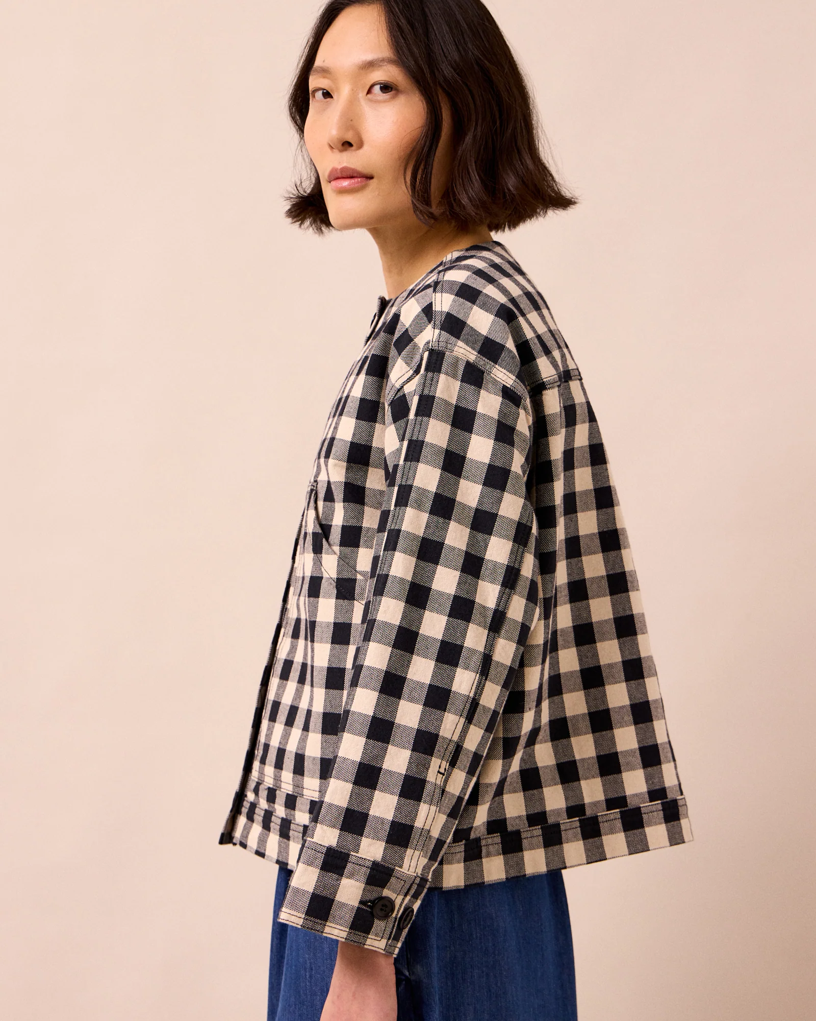 Rosa Black & White Check Denim Jacket - Image 3