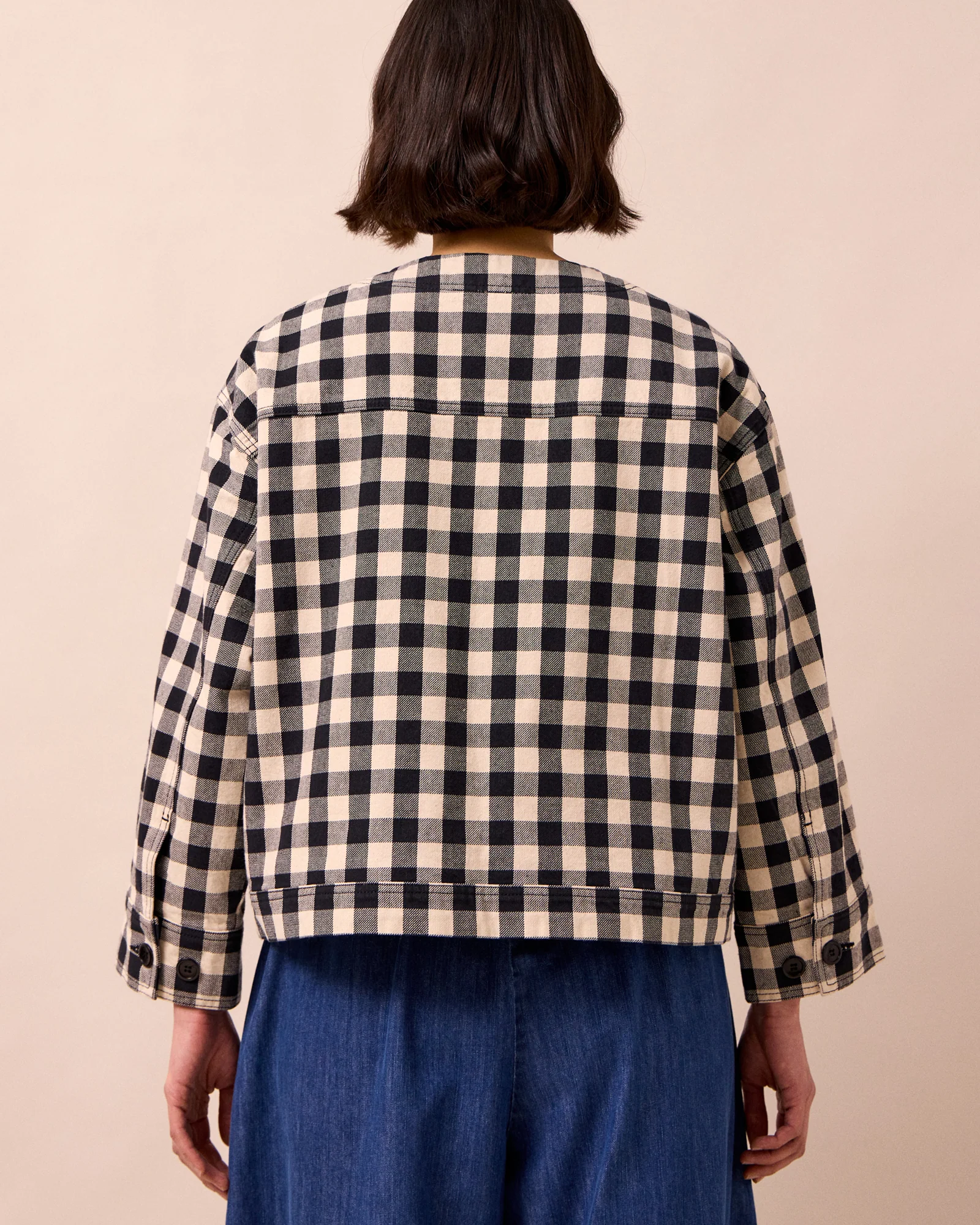 Rosa Black & White Check Denim Jacket - Image 4