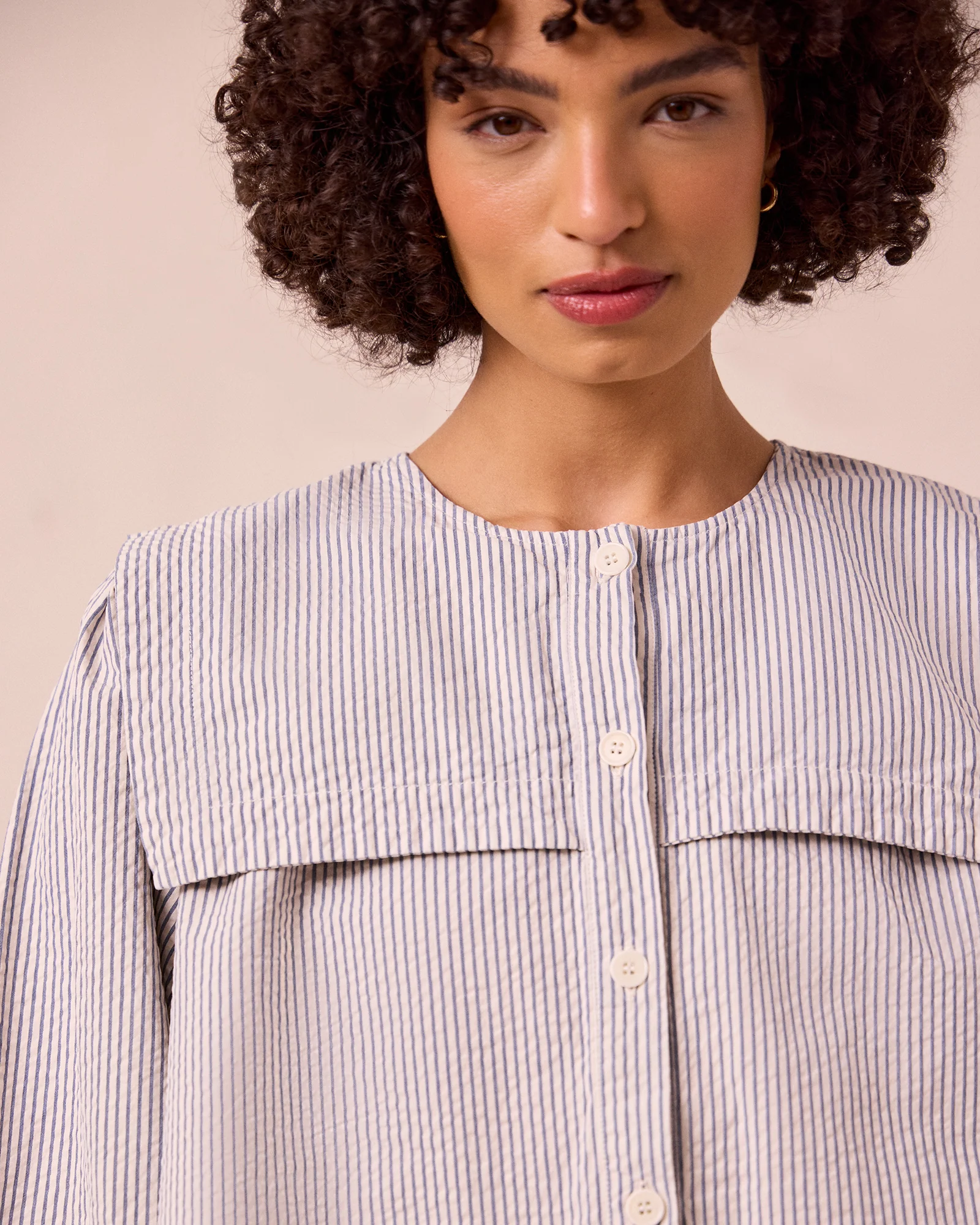 Rowen Ecru & Blue Stripe Seersucker Top - Image 3
