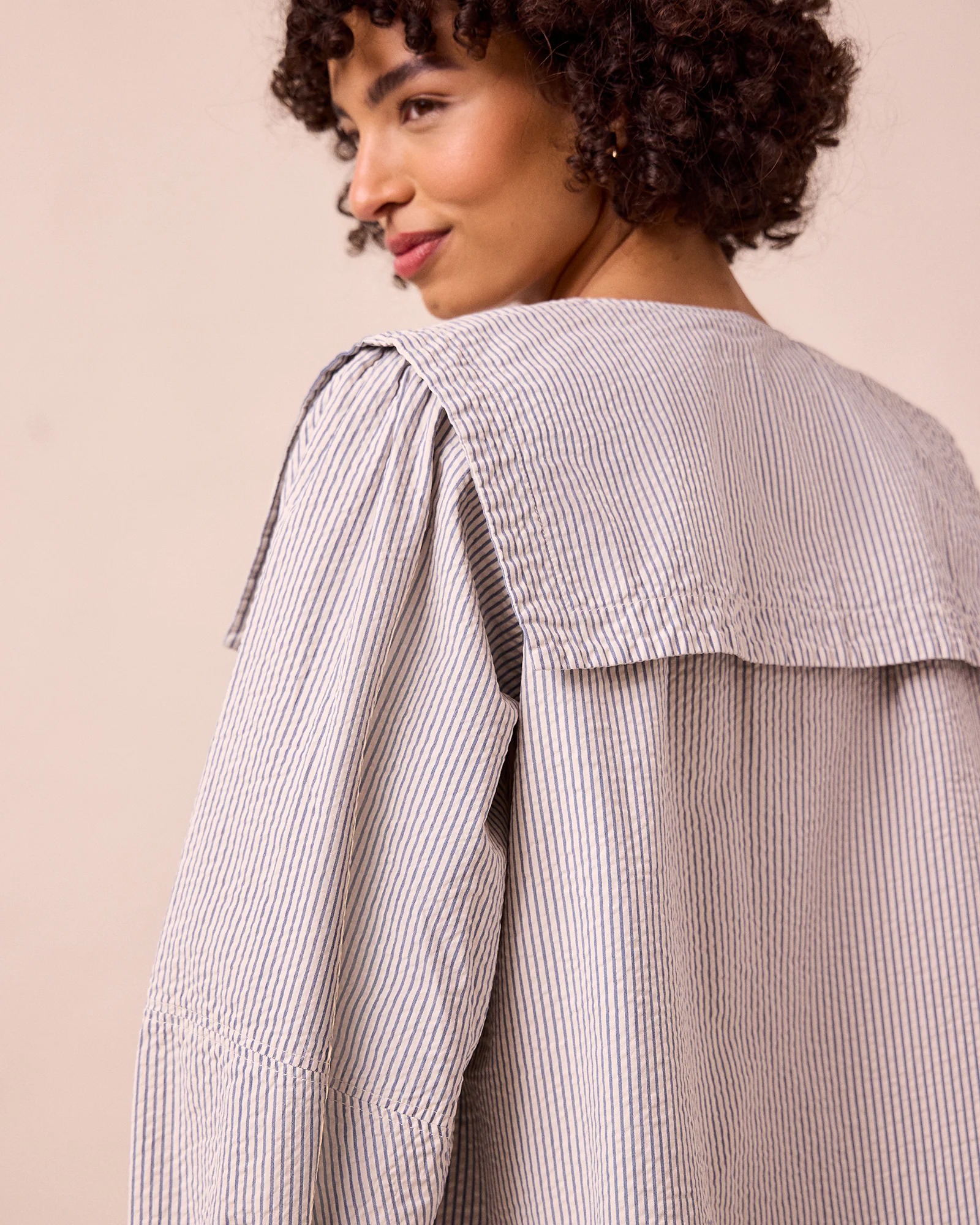 Rowen Ecru & Blue Stripe Seersucker Top - Image 5