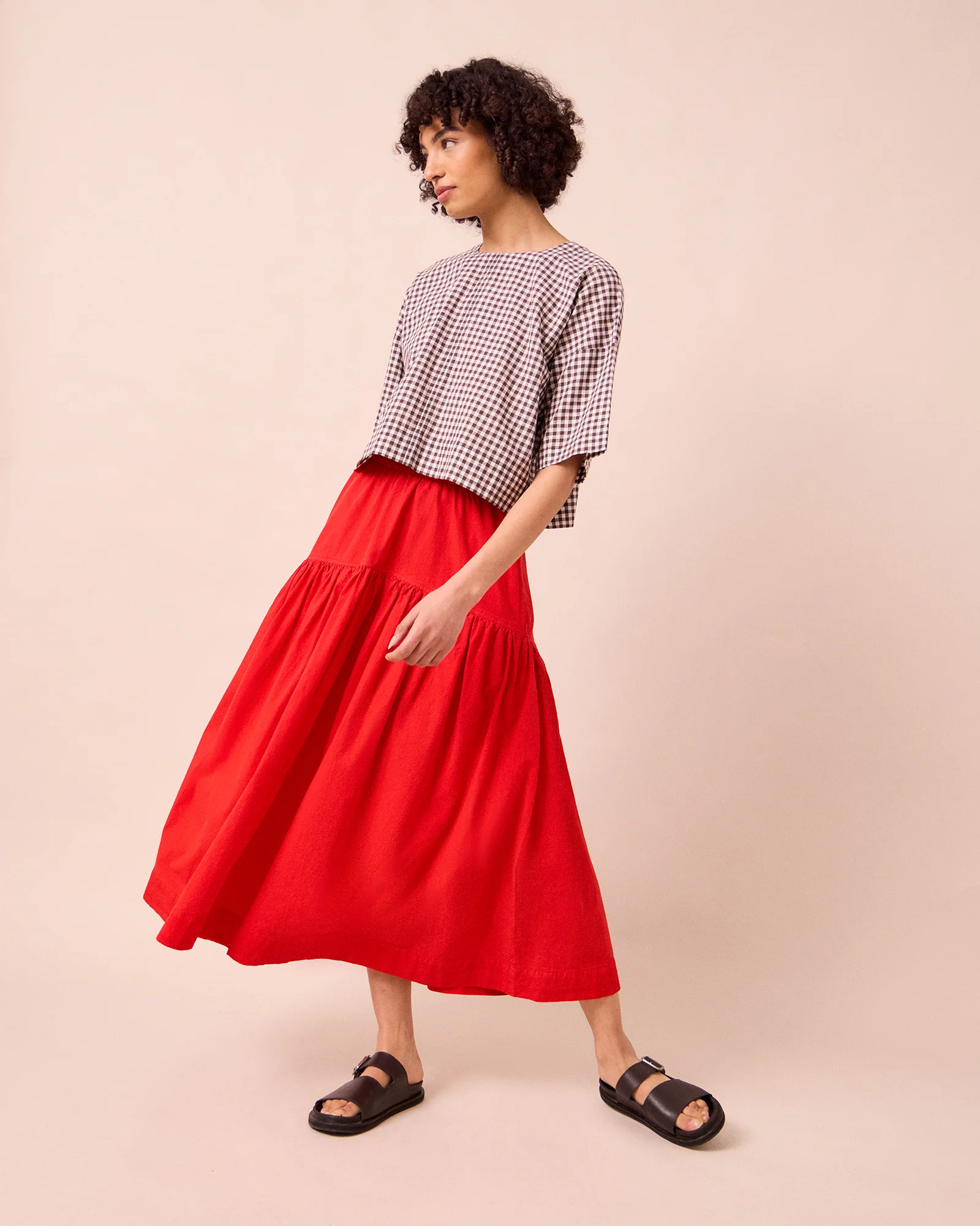 Talia Chilli Red Laundered Cotton Skirt - Image 3