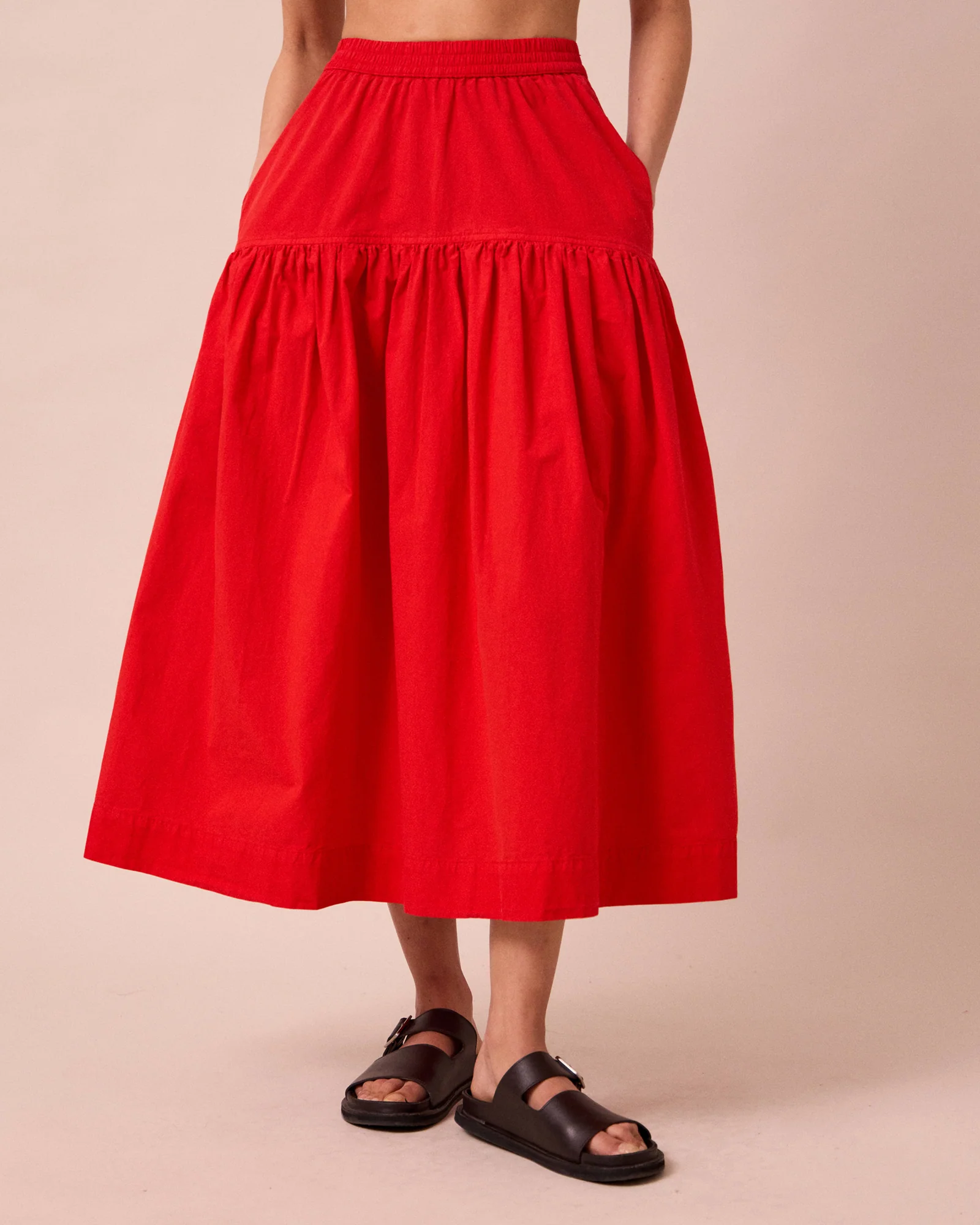 Talia Chilli Red Laundered Cotton Skirt - Image 4