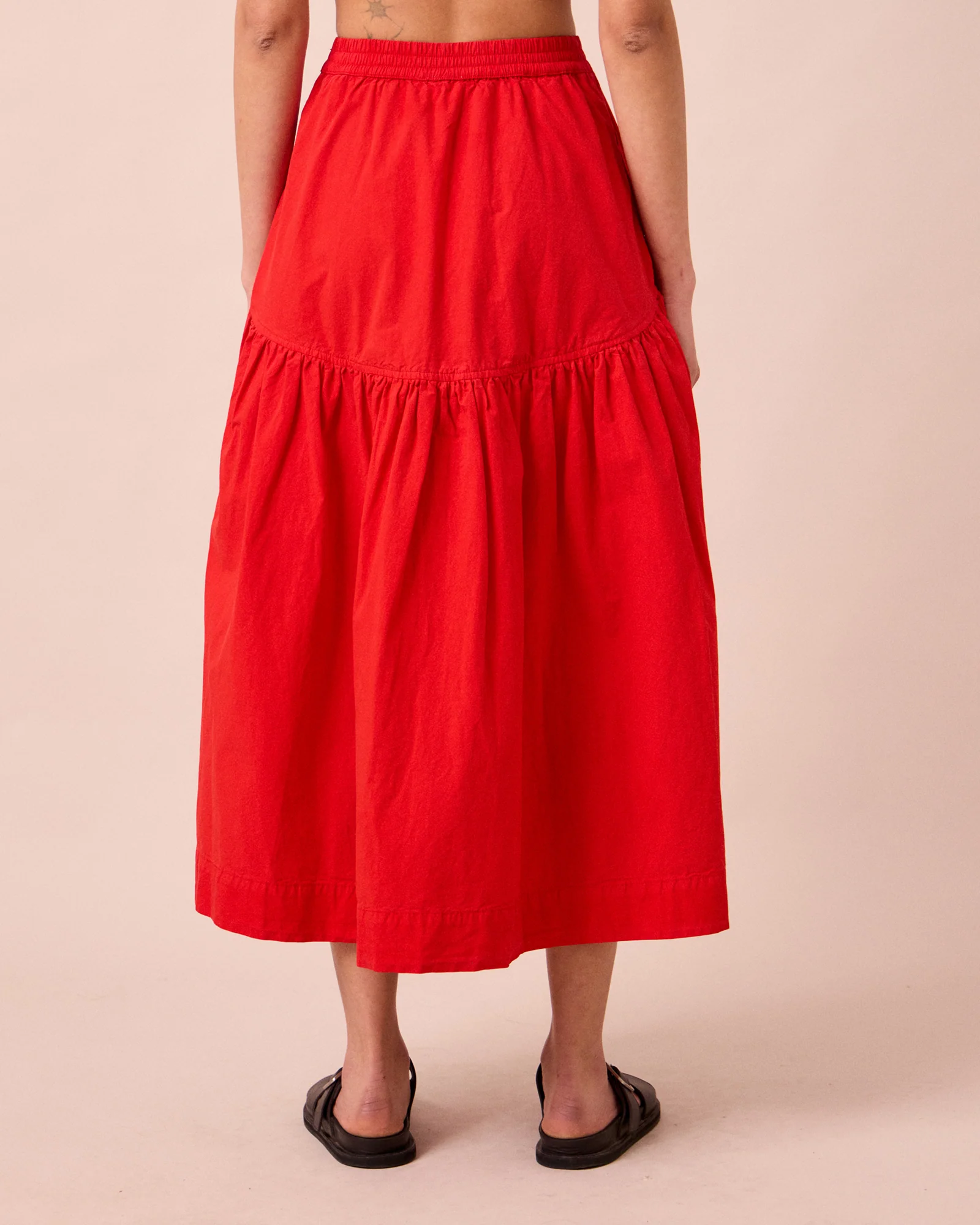 Talia Chilli Red Laundered Cotton Skirt - Image 5