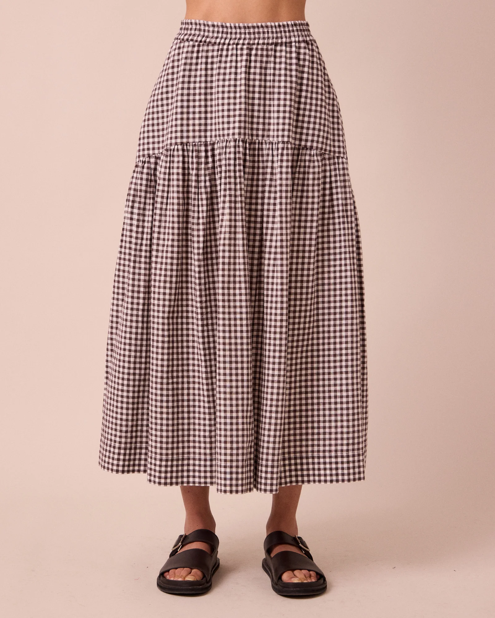 Talia Ganache Gingham Cotton Linen Skirt - Image 3