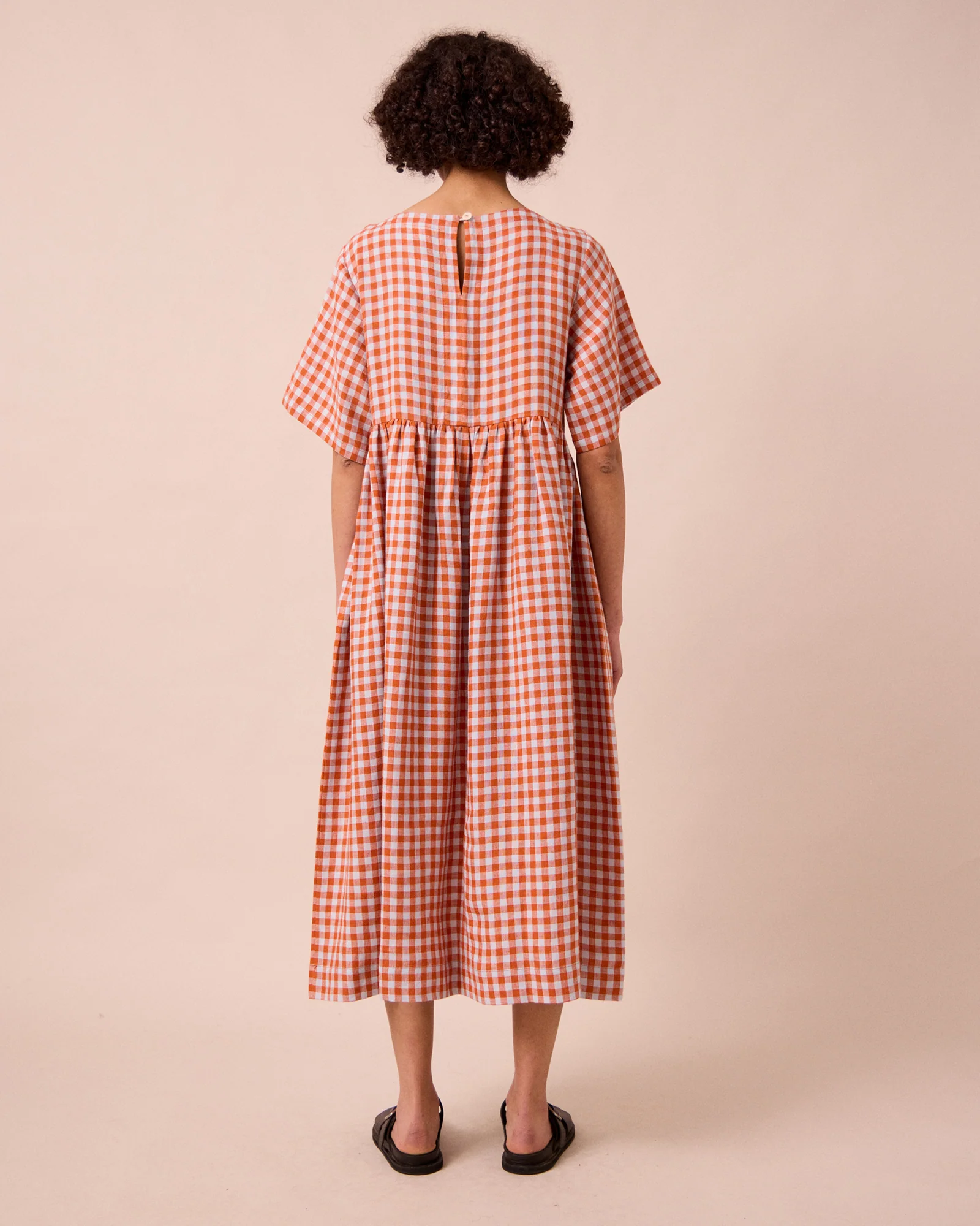 Verona Burnt Orange Gingham Linen Dress - Image 4