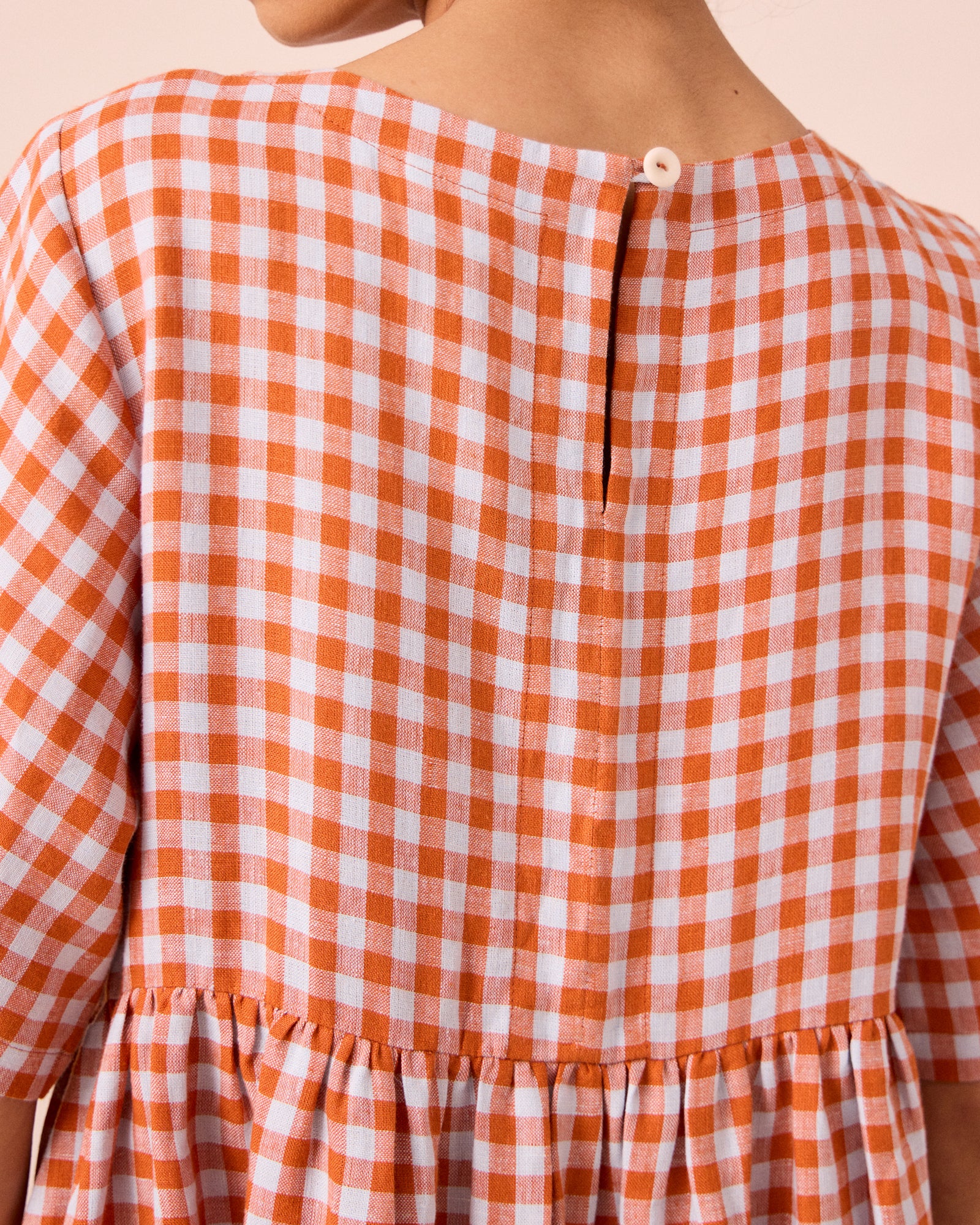 Verona Burnt Orange Gingham Linen Dress - Image 5