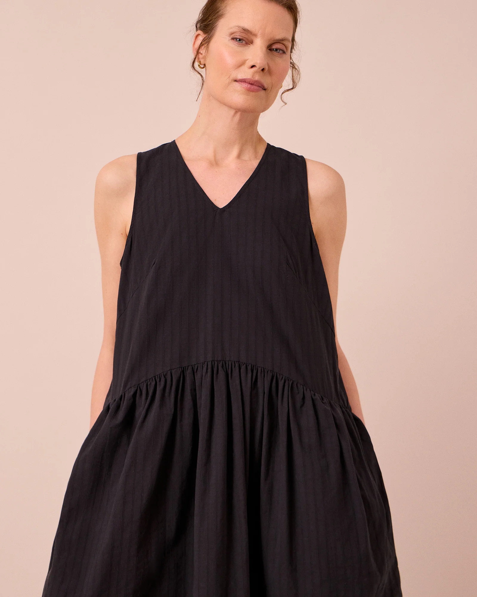 Zena Black Self Stripe Cotton Dress - Image 3