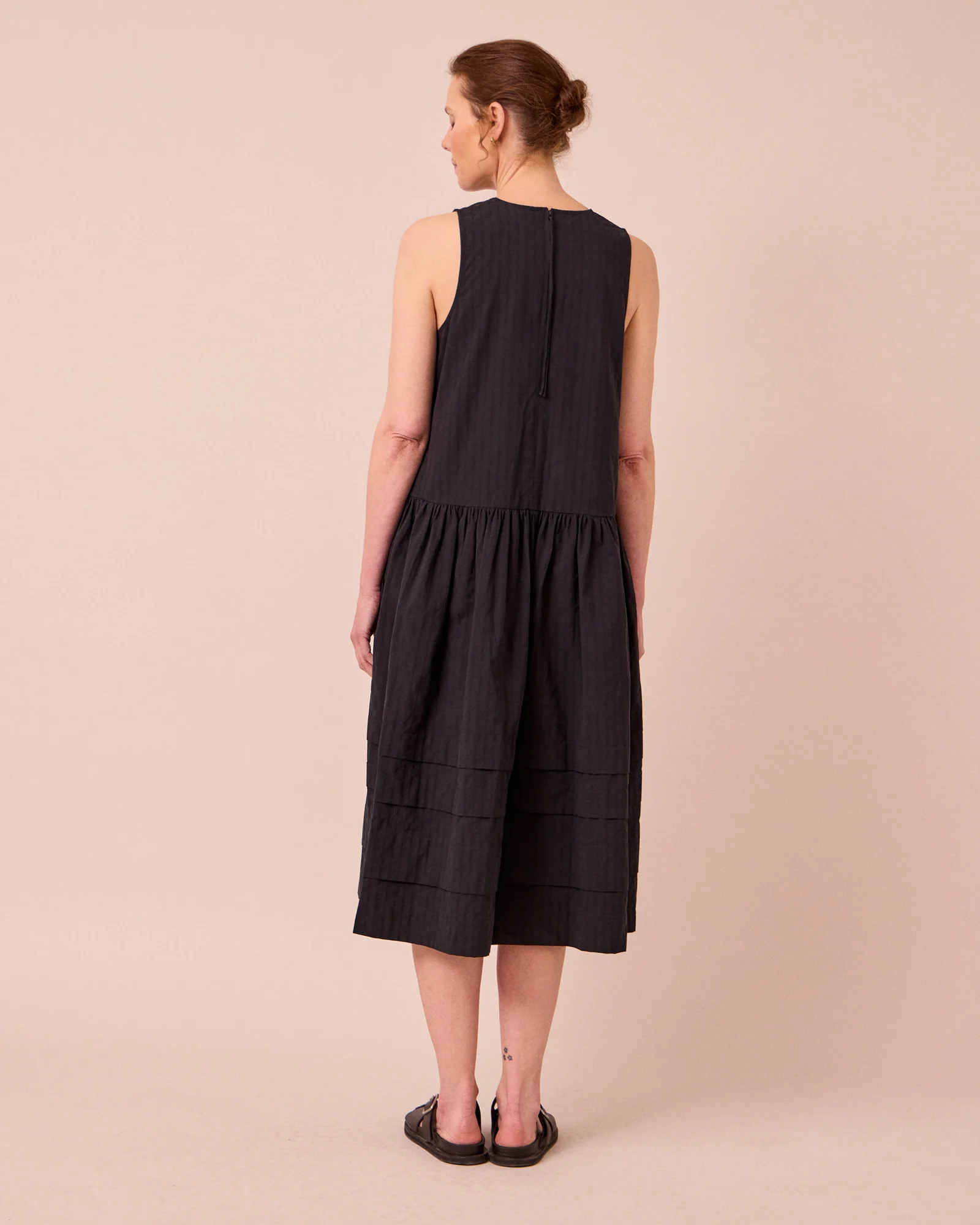 Zena Black Self Stripe Cotton Dress - Image 4