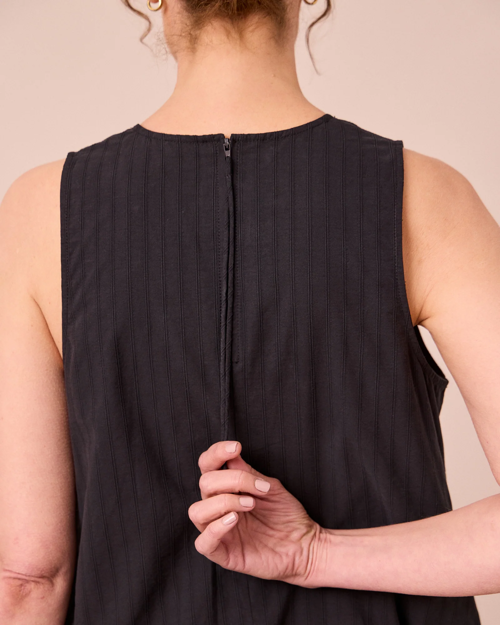Zena Black Self Stripe Cotton Dress - Image 5